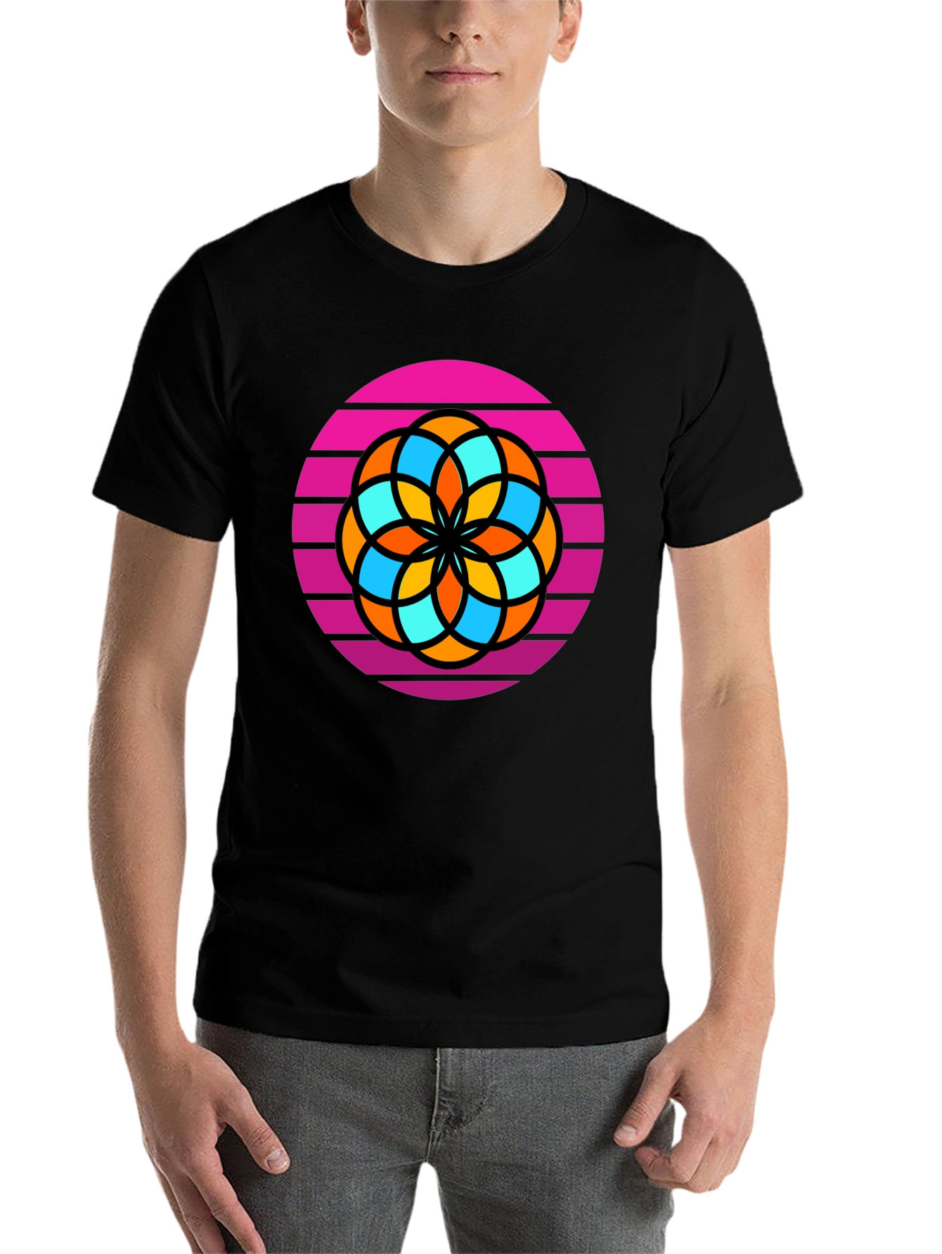 Black Retro Flower Graphic Tee - Men's Black T-Shirt view 7