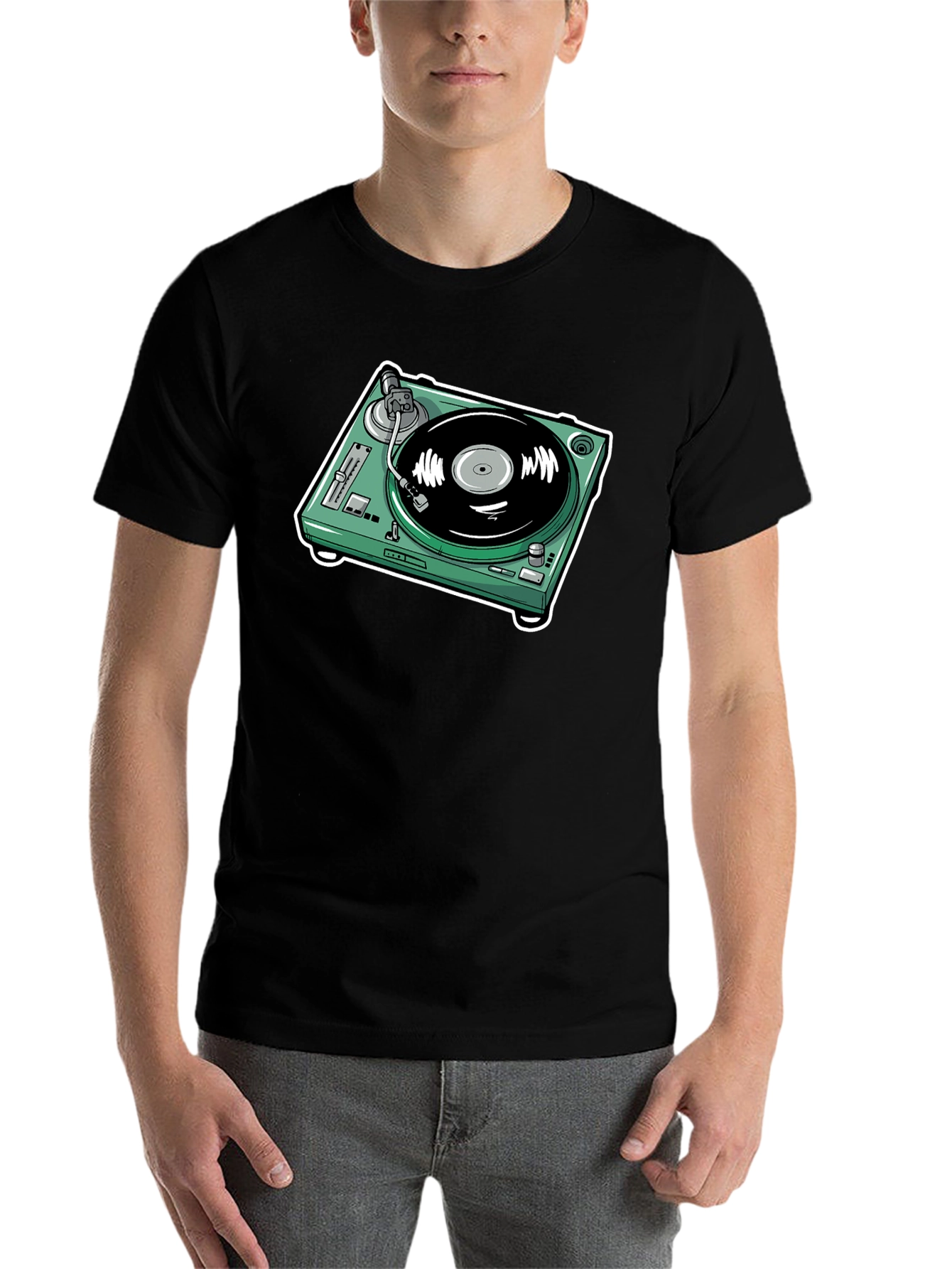Black Turntable Graphic T-Shirt - Black Cotton Tee view 7