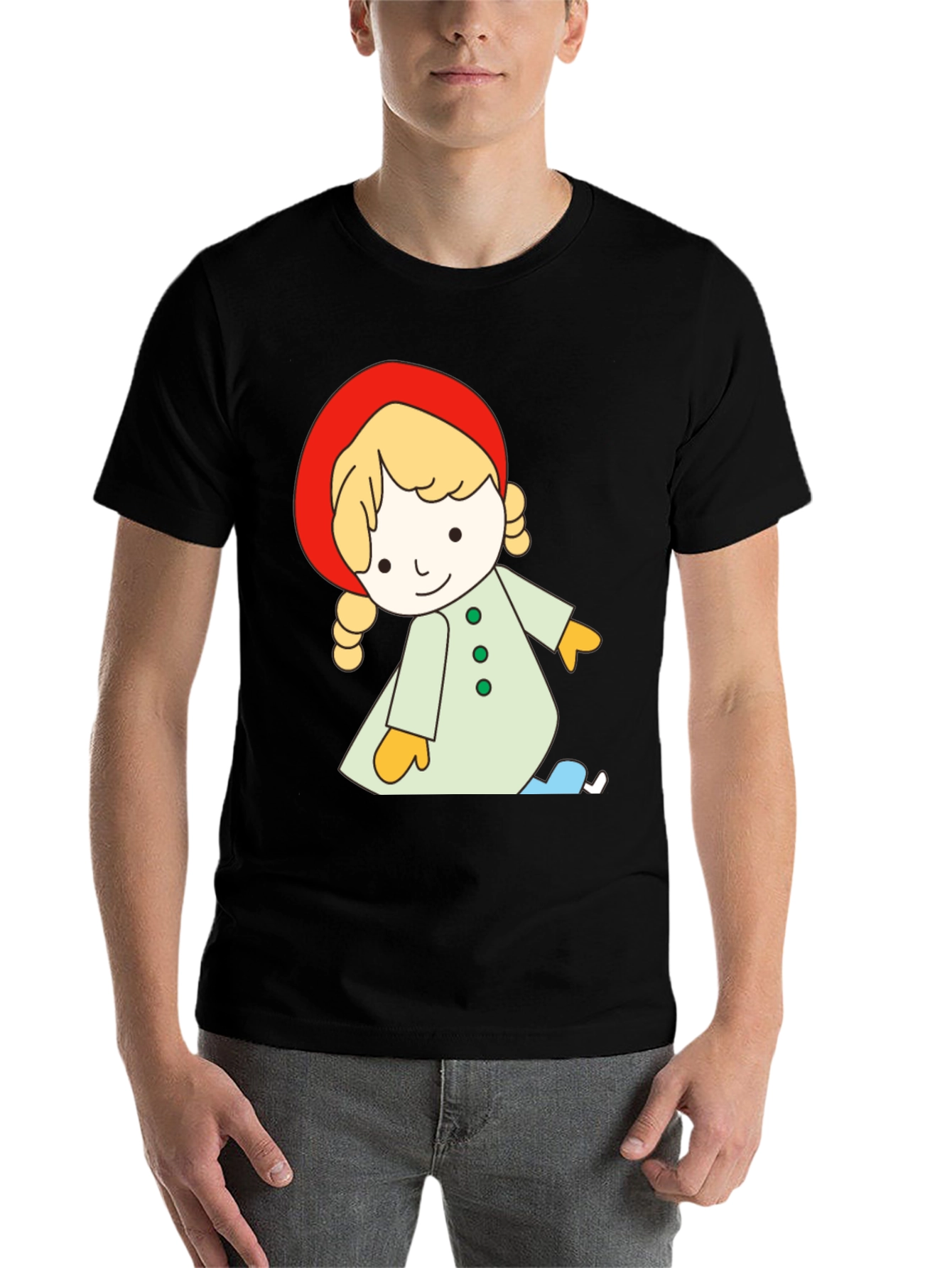 Black Cartoon Girl Black T-Shirt, Unique Design view 7