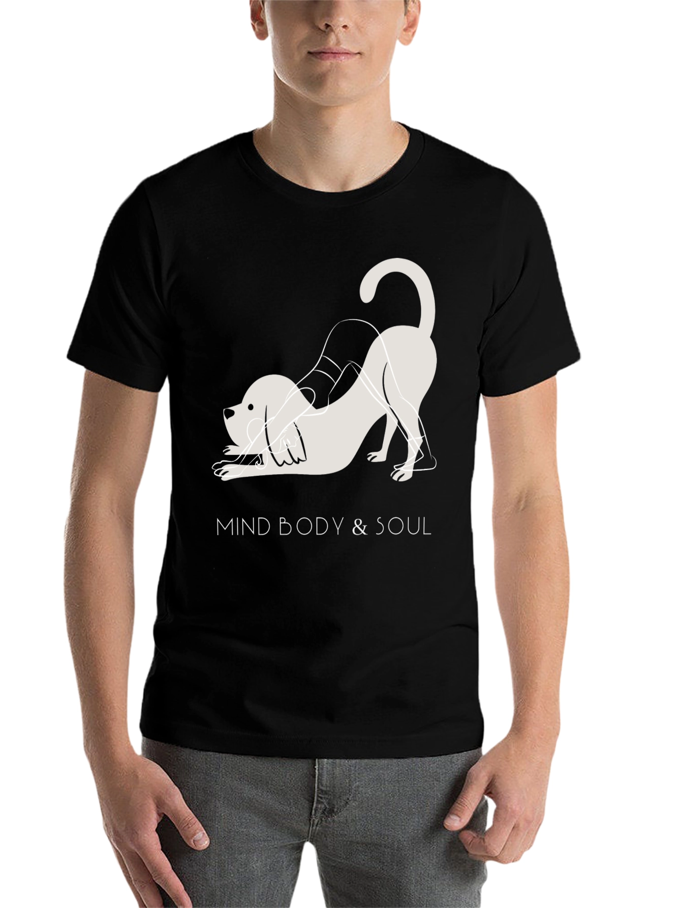 Black Mind Body & Soul Yoga Dog Black T-Shirt view 7