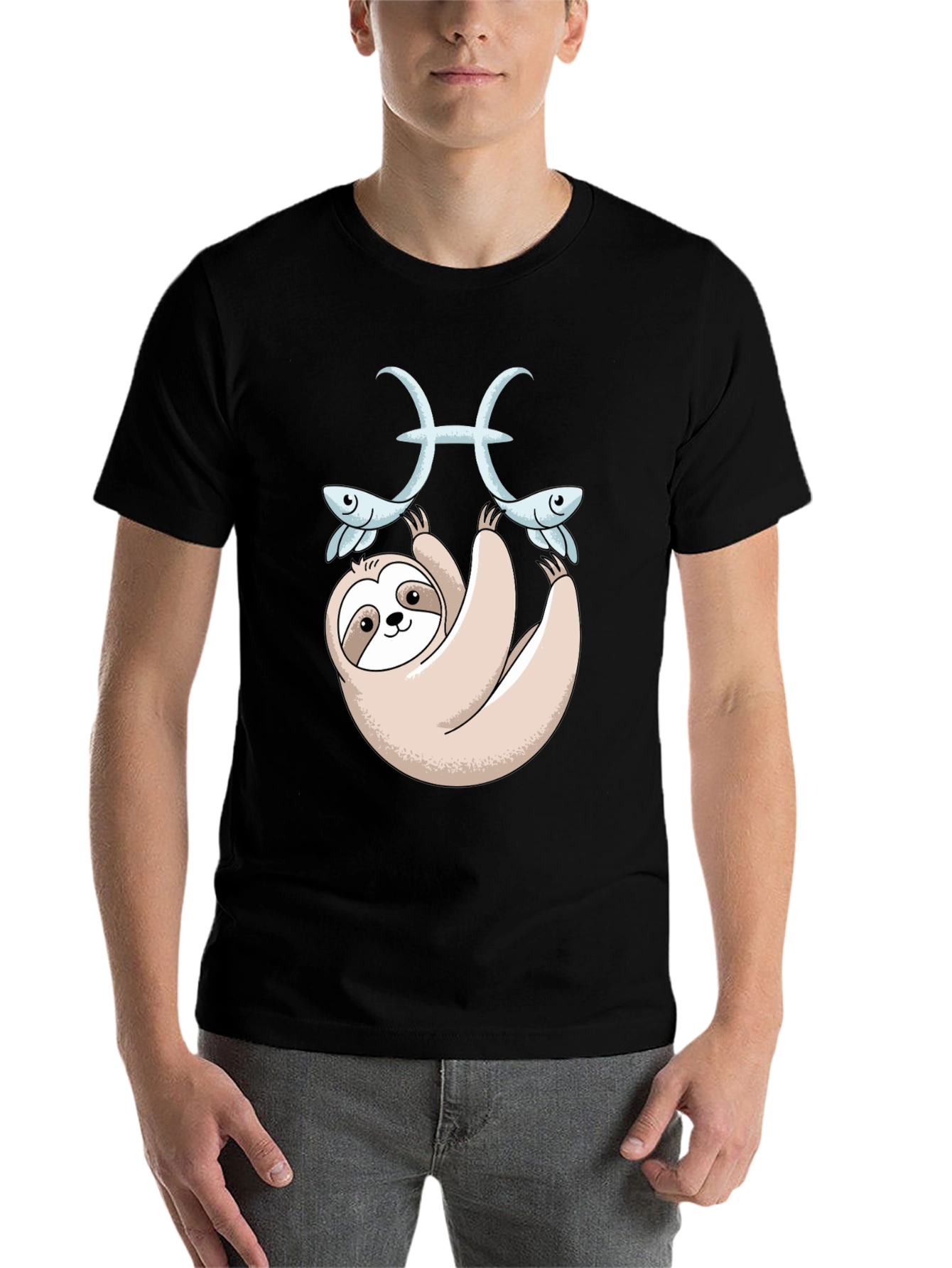 Black Sloth Pisces Zodiac T-Shirt Funny Horoscope Tee view 7