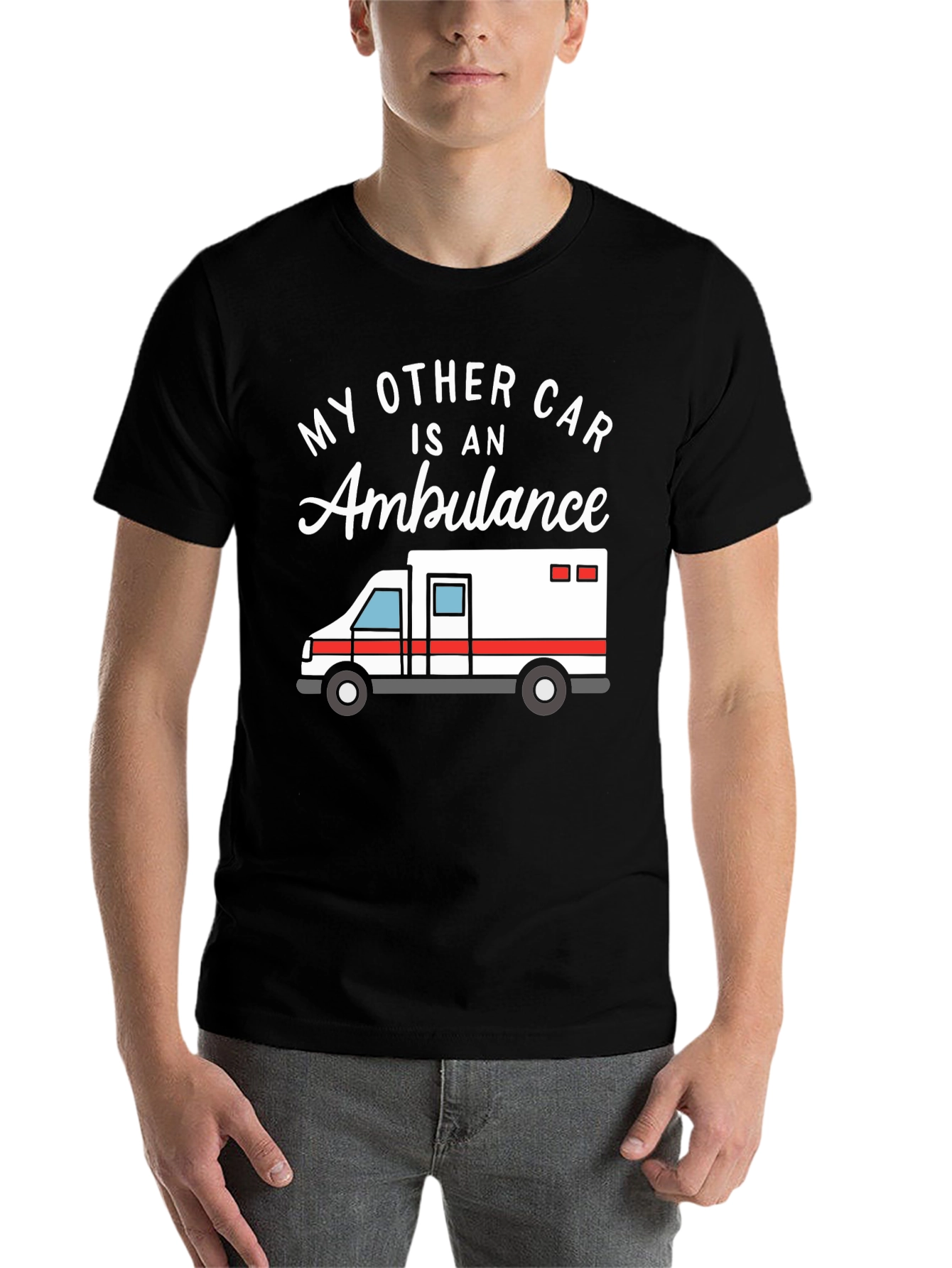 Black My Other Car Is An Ambulance Funny EMT T-Shirt view 7