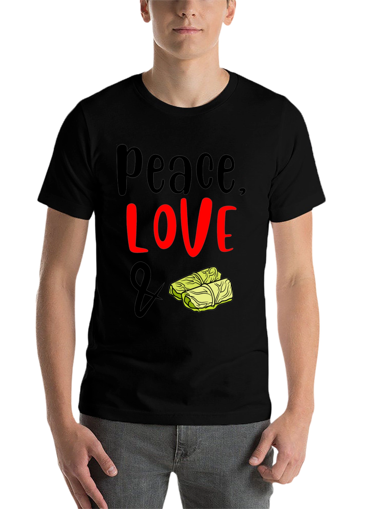 Black Peace, Love & Cabbage Roll T-Shirt view 7