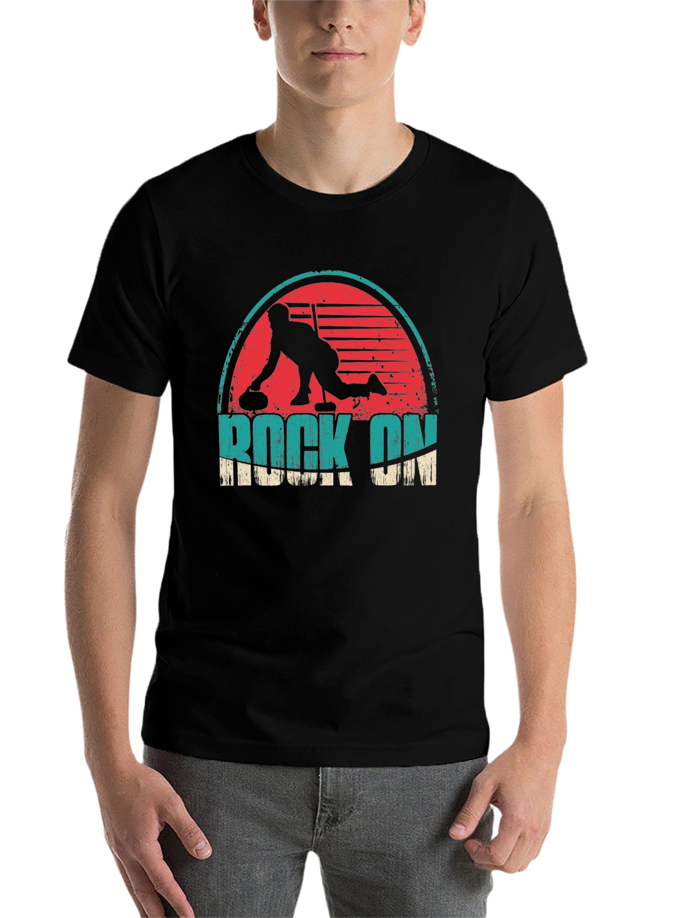 Black Rock On Curling Graphic Tee - Retro Design view 7