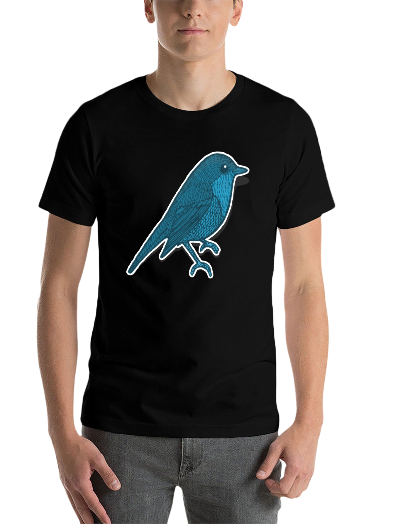 Black Men's Black T-Shirt with Bird Graphic view 7