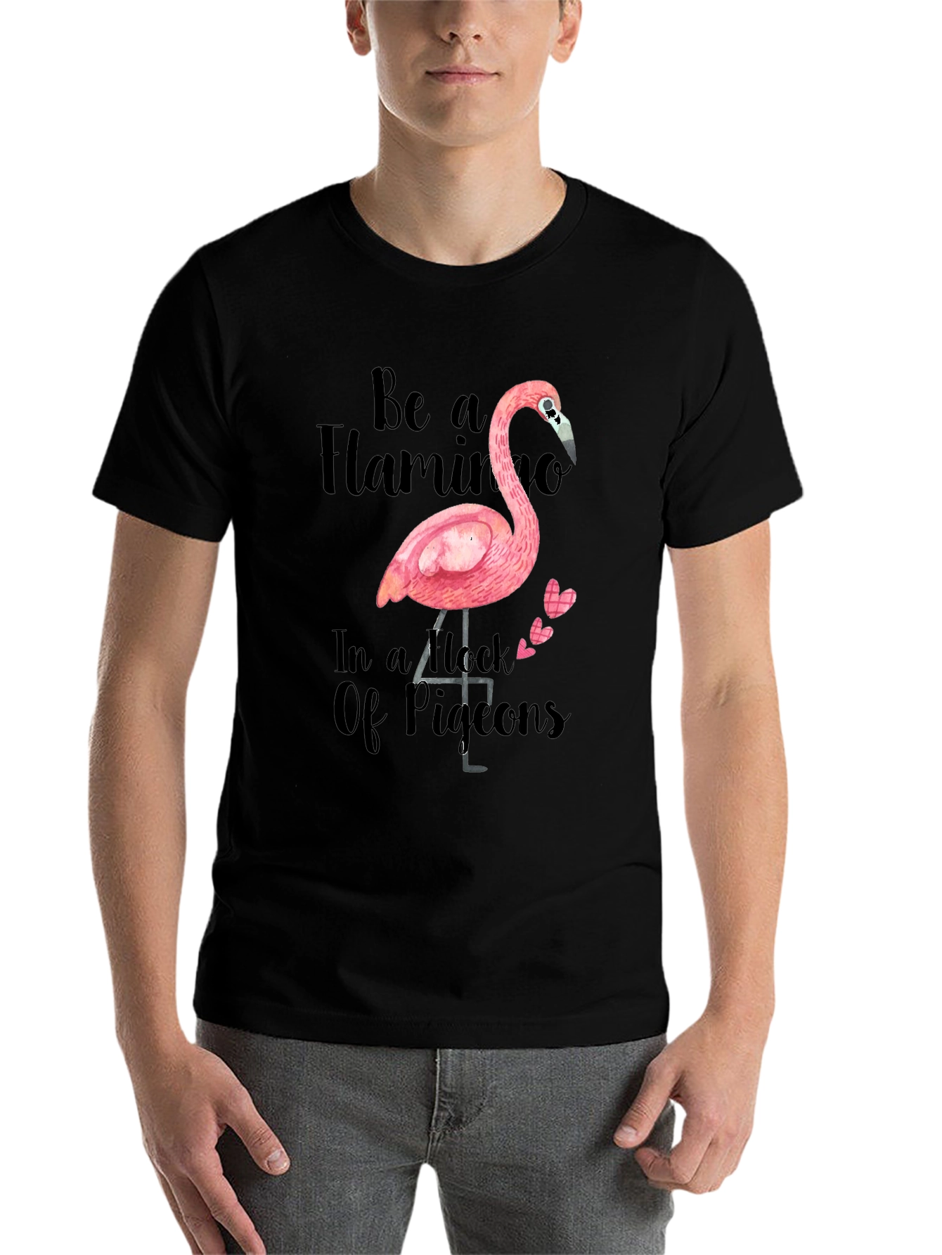 Black Be a Flamingo T-Shirt - Quirky Graphic Tee view 7