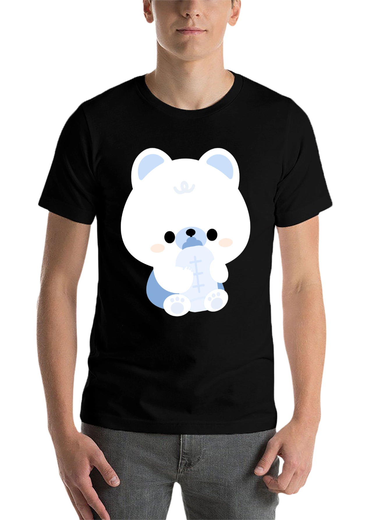 Black Cute Cartoon Bear Black T-Shirt view 7