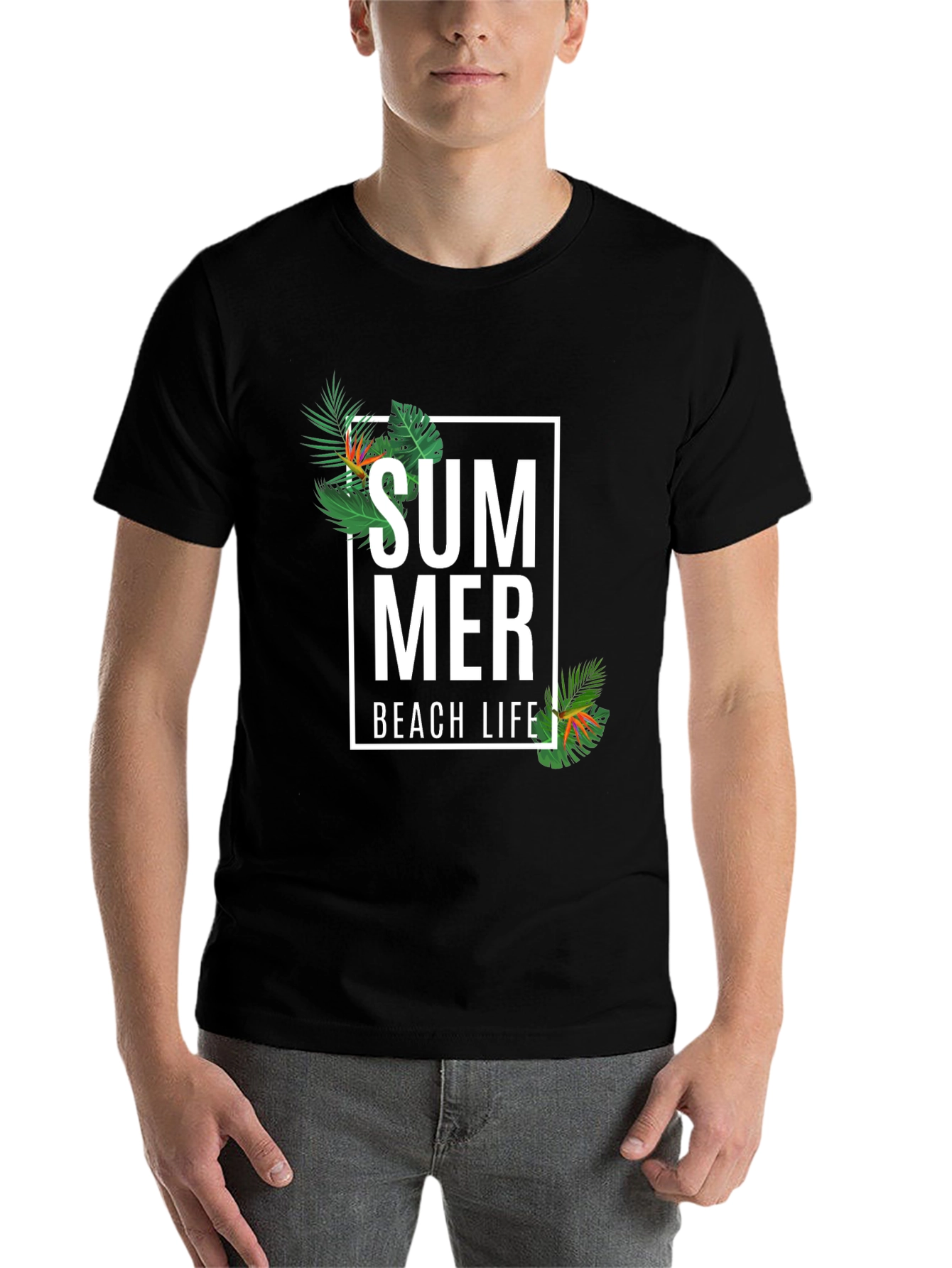 Black Summer Beach Life Graphic Tee - Black Casual T-Shirt view 7