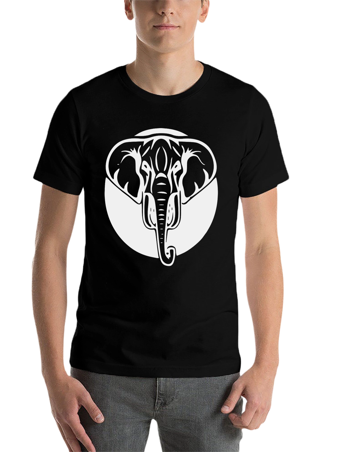 Black Elephant Graphic Tee - Black Crew Neck Cotton Shirt view 7