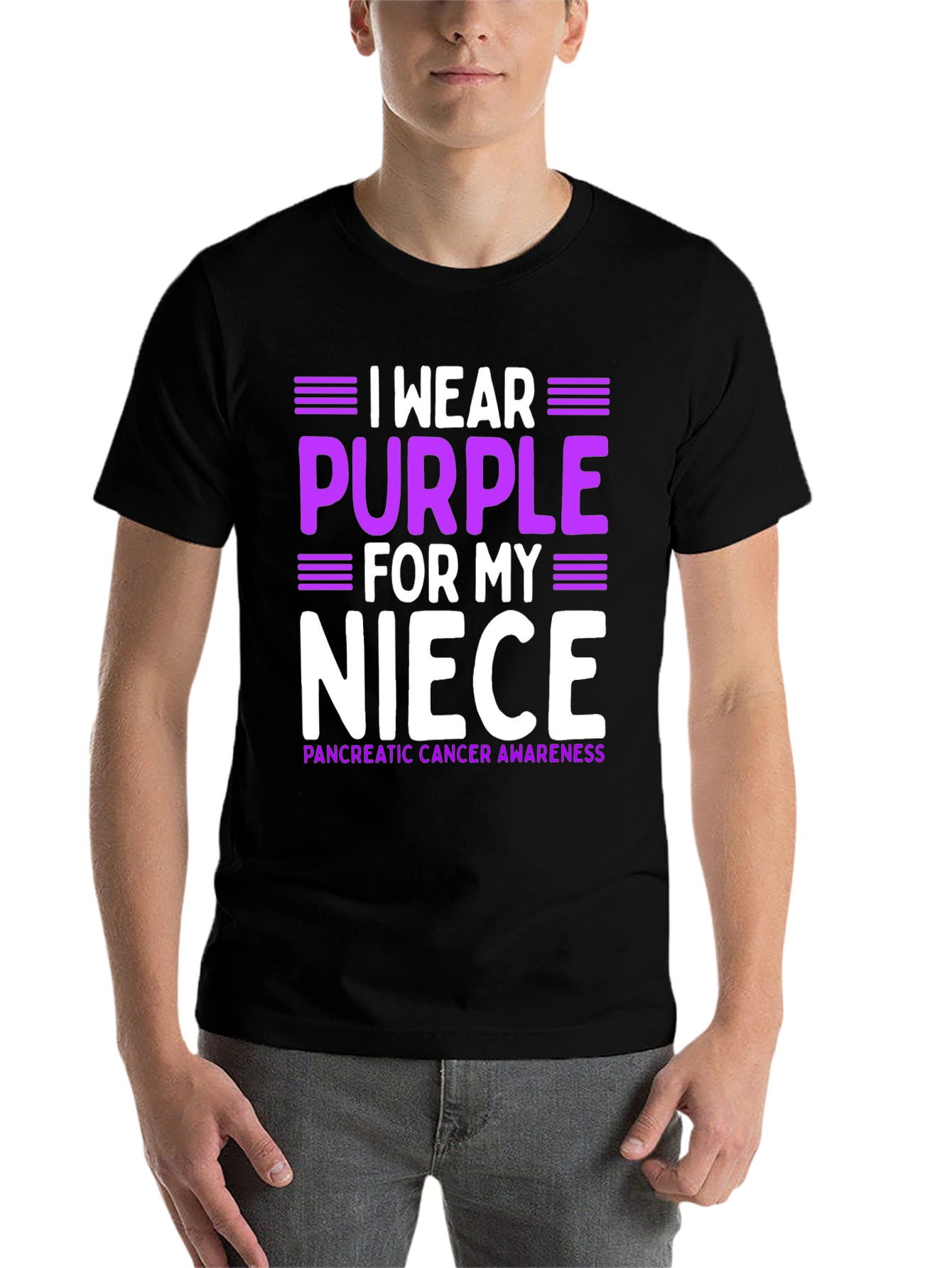 Black I Wear Purple For My Niece T-Shirt Pancreatic Cancer Awareness view 7