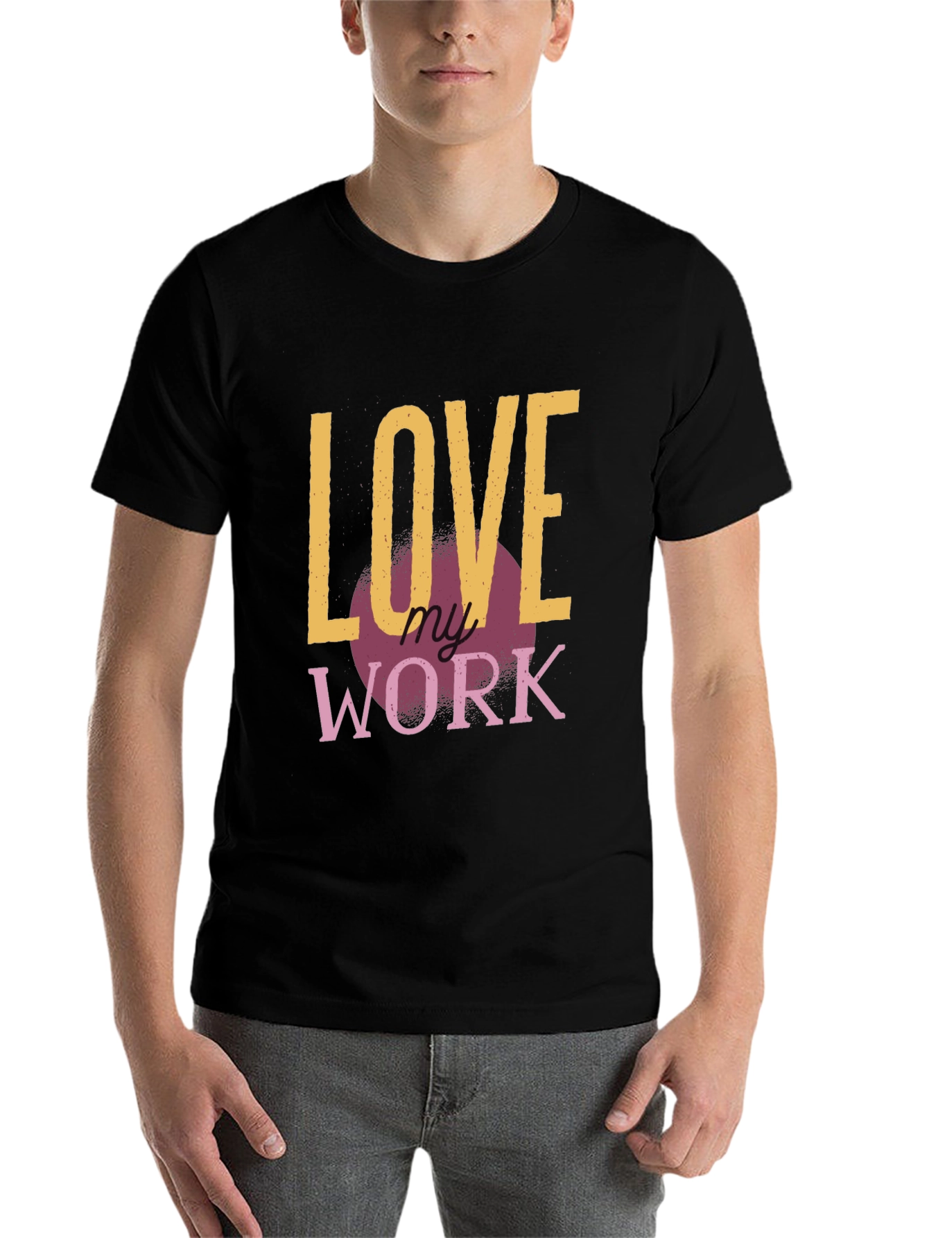 Black Love My Work Graphic Tee - Black Cotton T-Shirt view 7