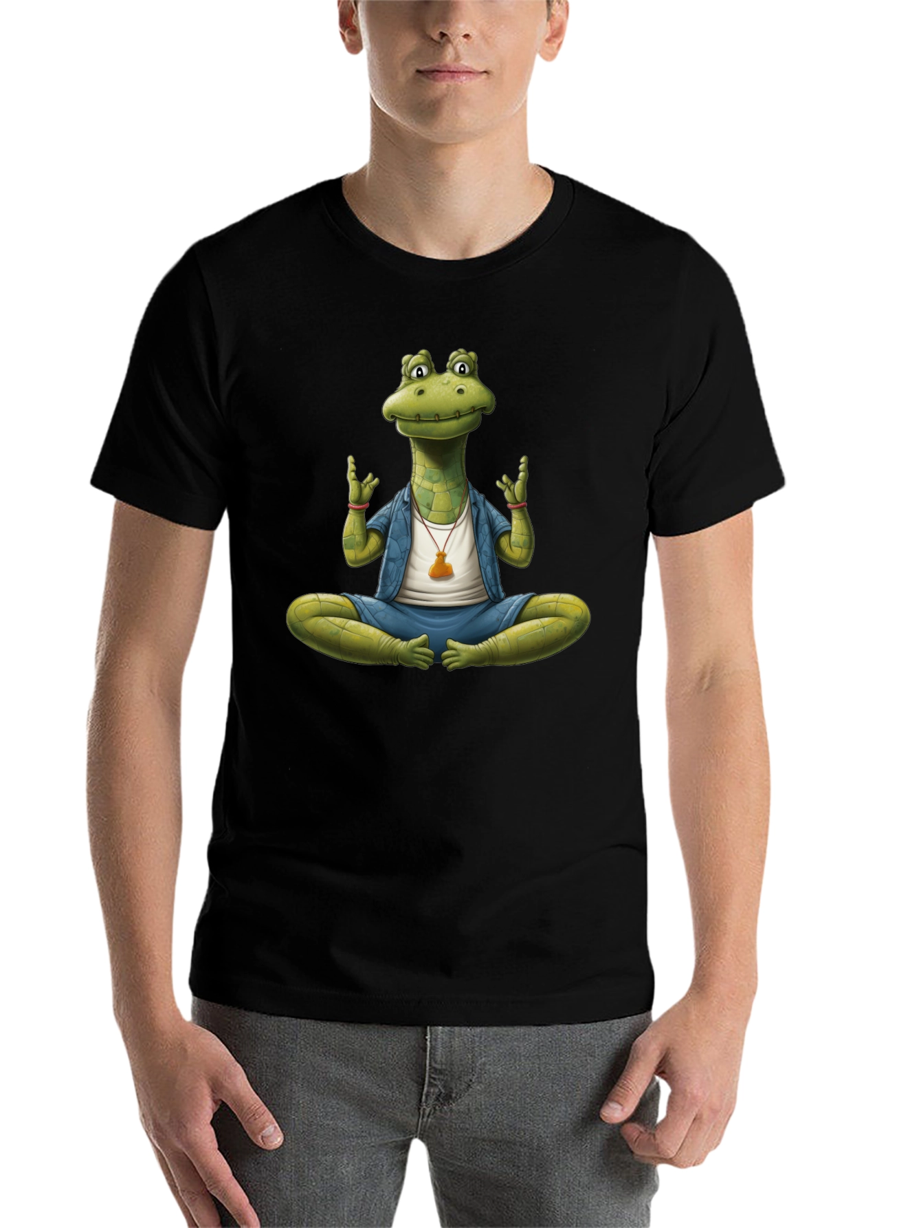 Black Yoga Alligator T-Shirt - Meditating Reptile Tee view 7