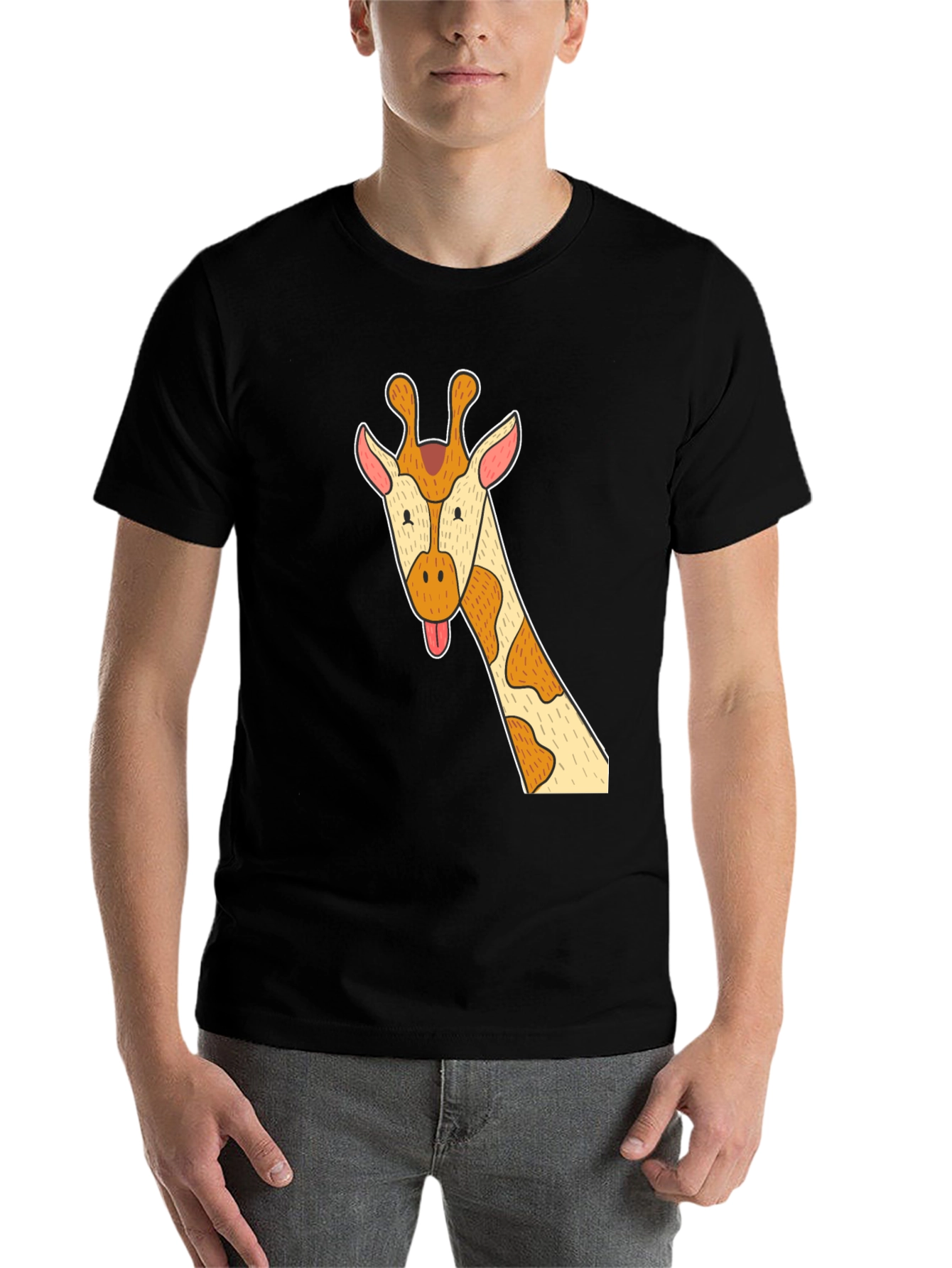 Black Giraffe Graphic Tee - Black Cotton T-Shirt view 7