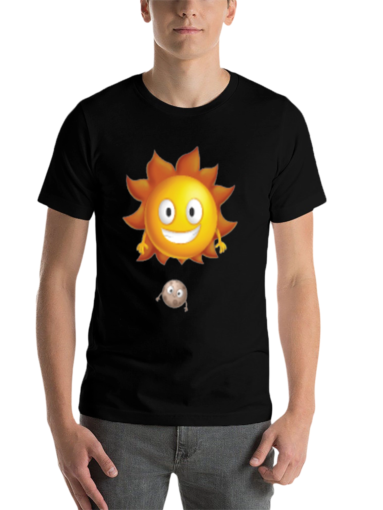 Black Cartoon Sun and Moon Black T-Shirt view 7