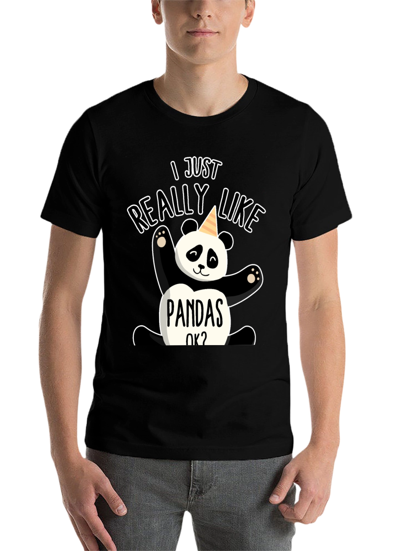 Black I Just Really Like Pandas OK? Graphic Tee view 7
