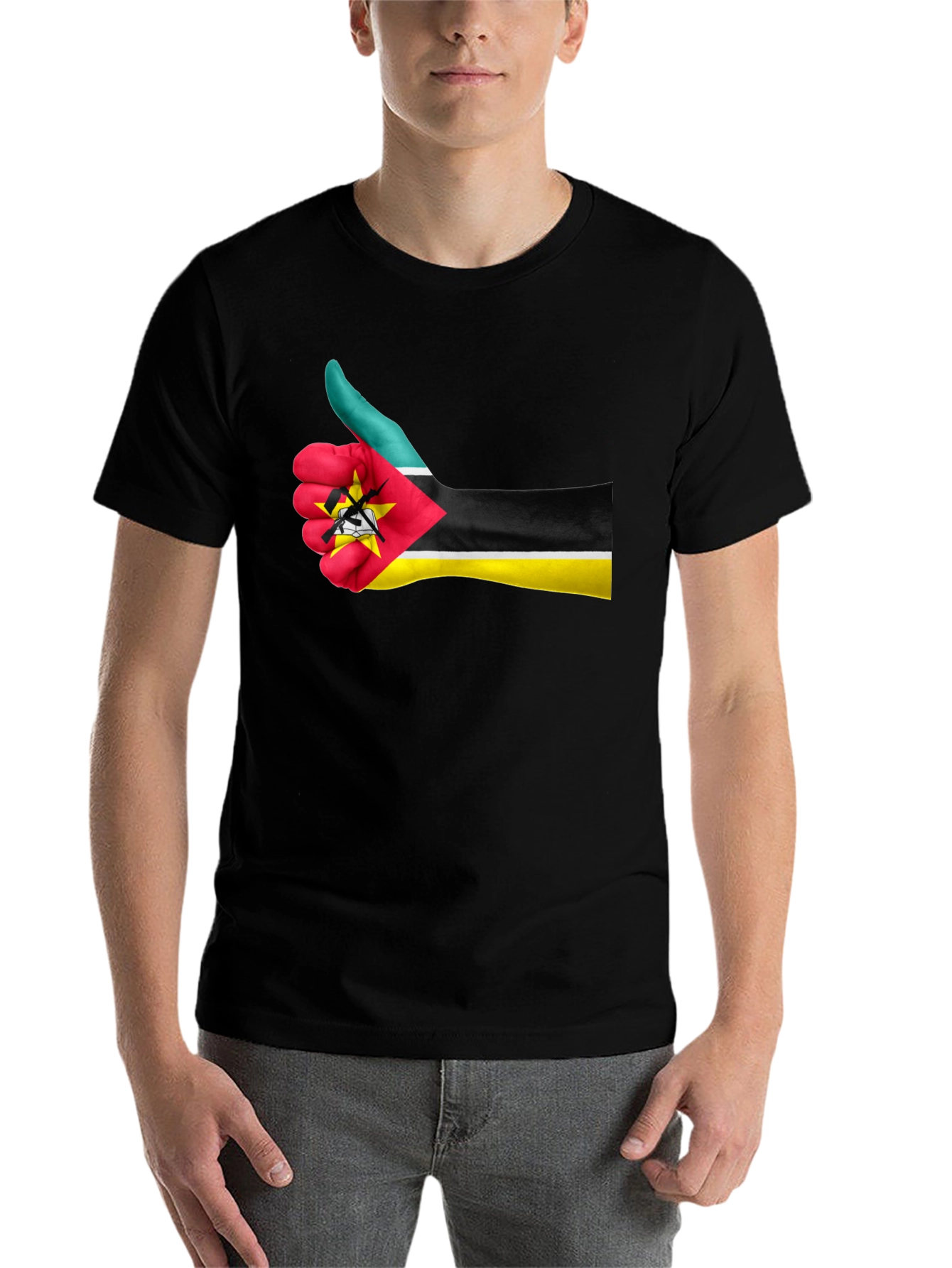 Black Mozambique Flag Thumb Up Graphic T-Shirt view 7