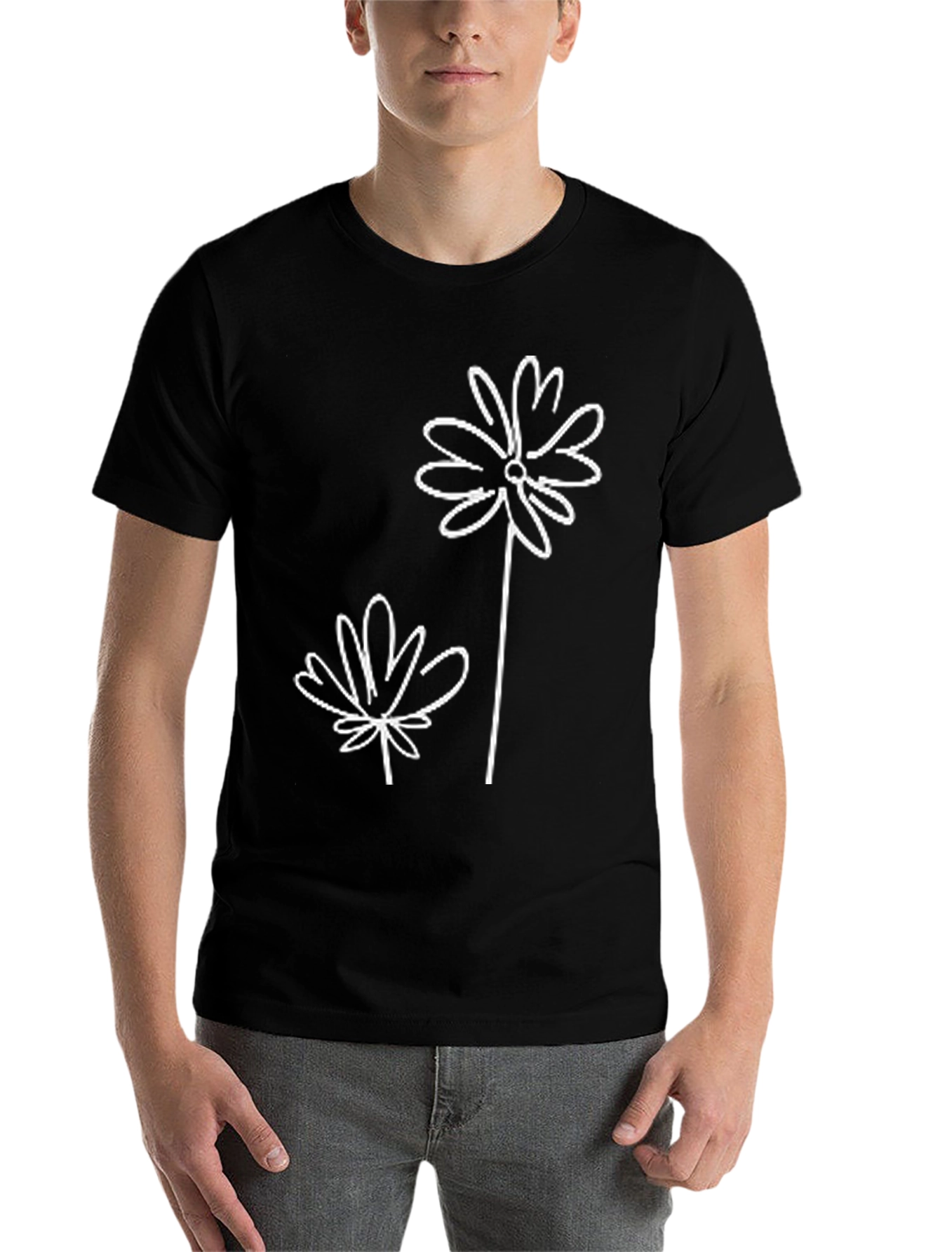 Black Modern Floral Graphic Black T-Shirt view 7