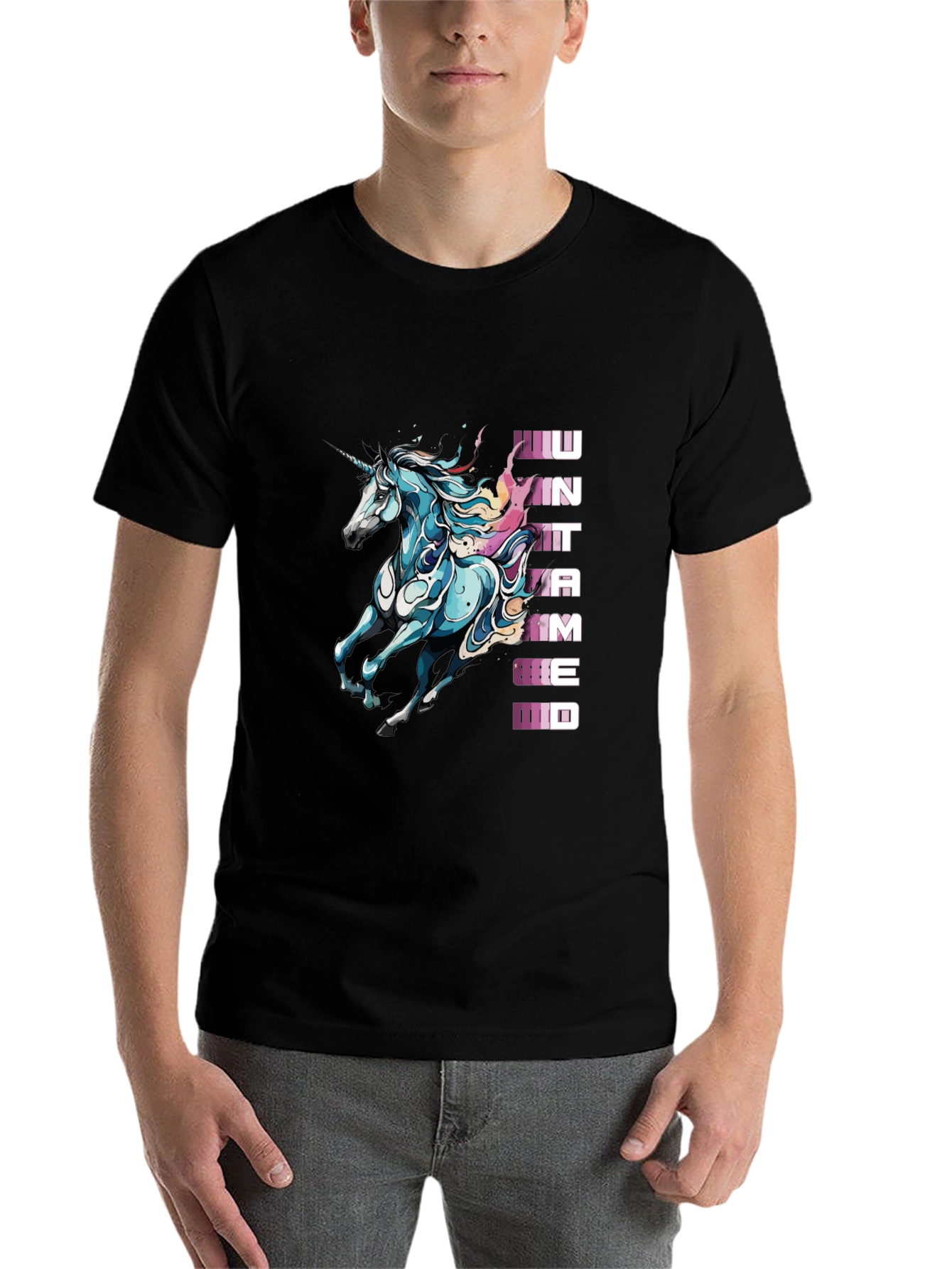 Black Untamed Unicorn Graphic Tee - Black Cotton Shirt view 7