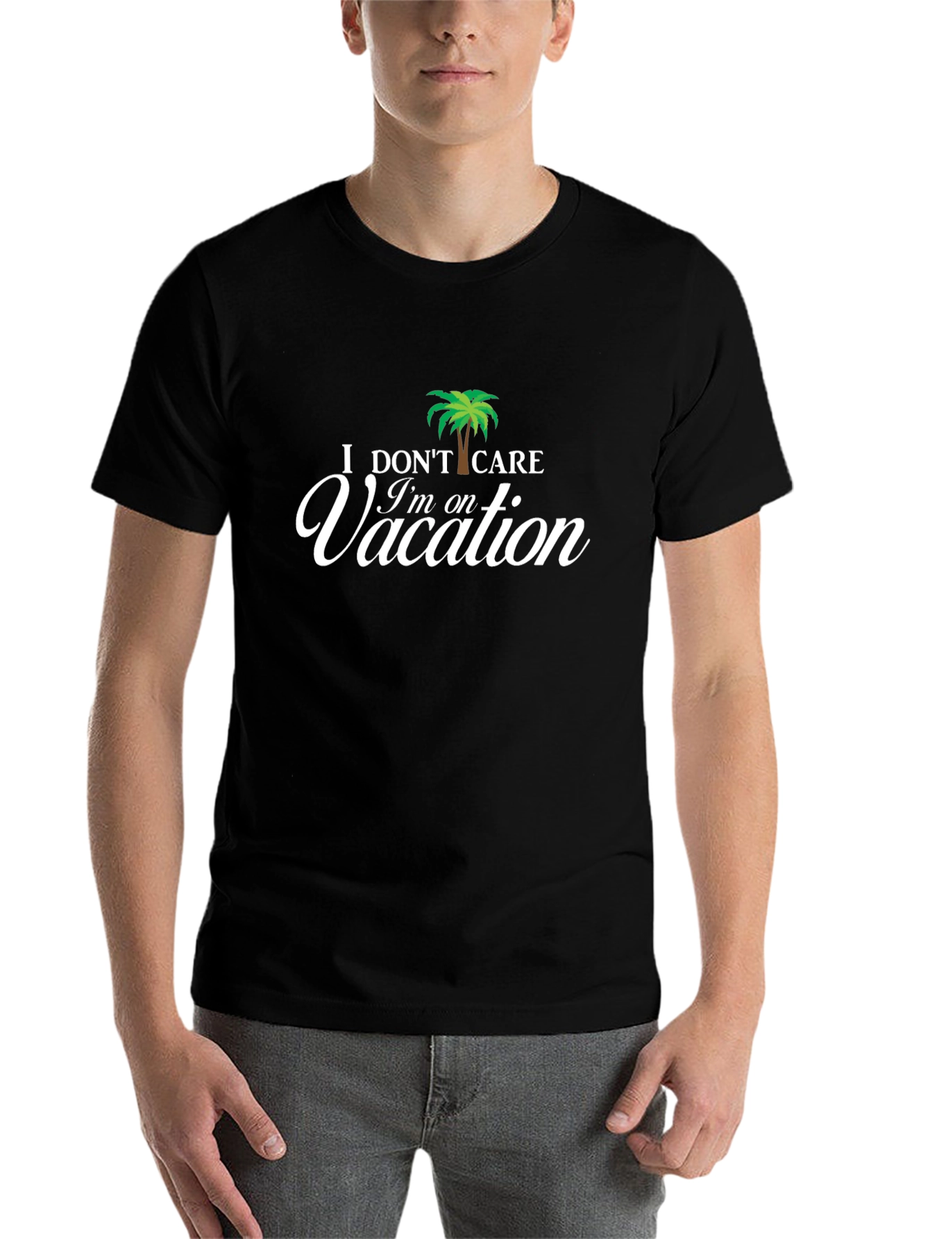 Black I Don't Care I'm on Vacation Palm Tree T-Shirt view 7