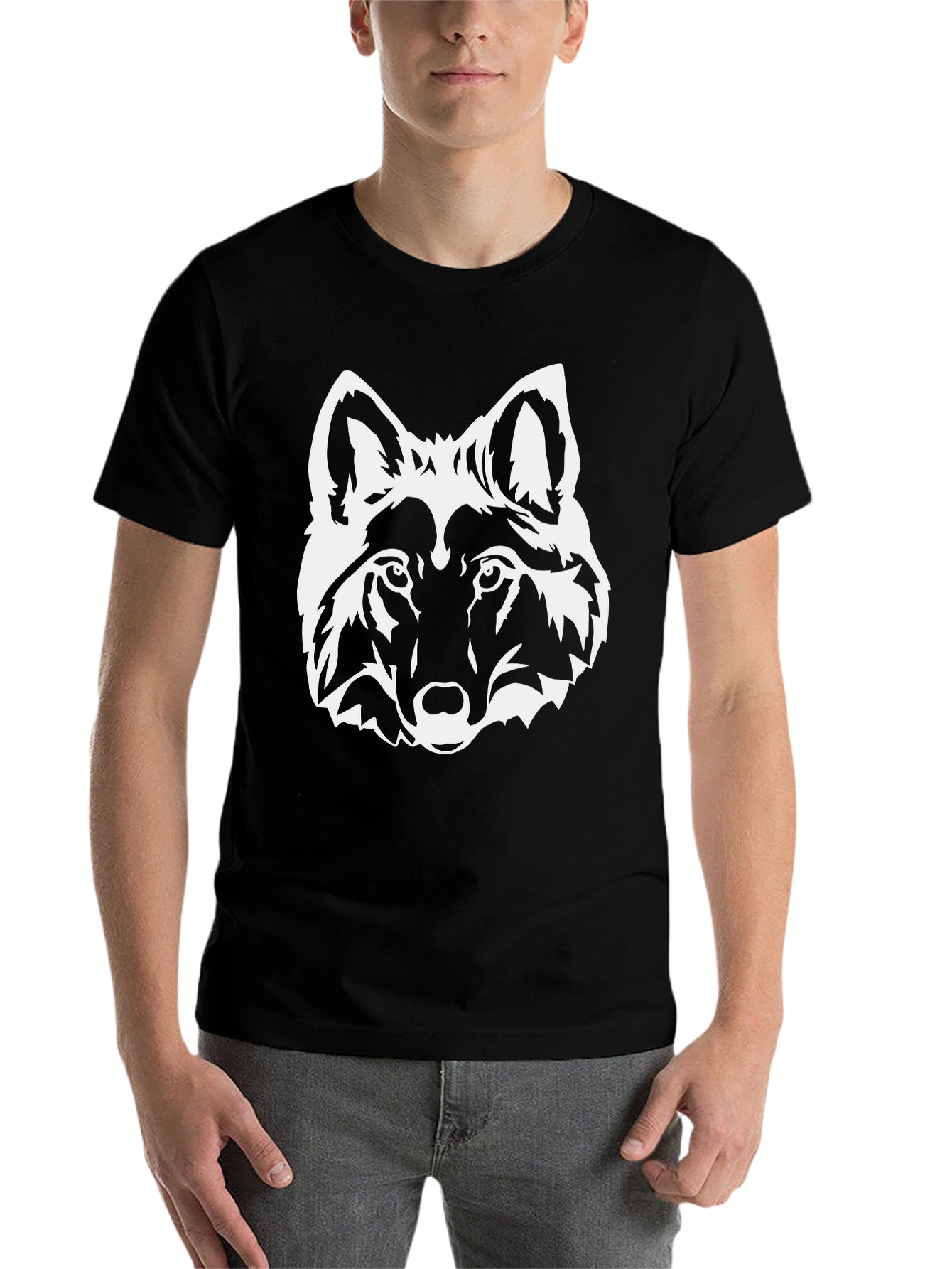 Black Black T-Shirt with White Wolf Graphic view 7