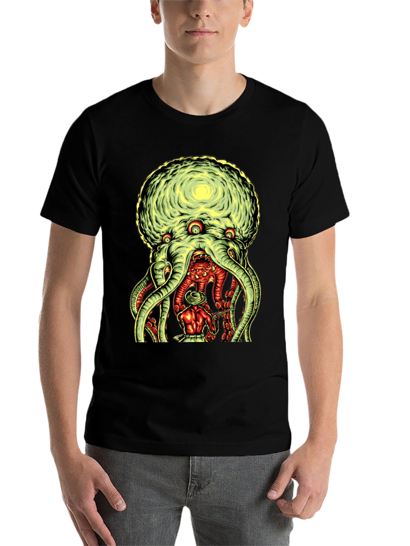 Black Tentacle Monster Graphic Tee - Black Cotton T-Shirt view 7
