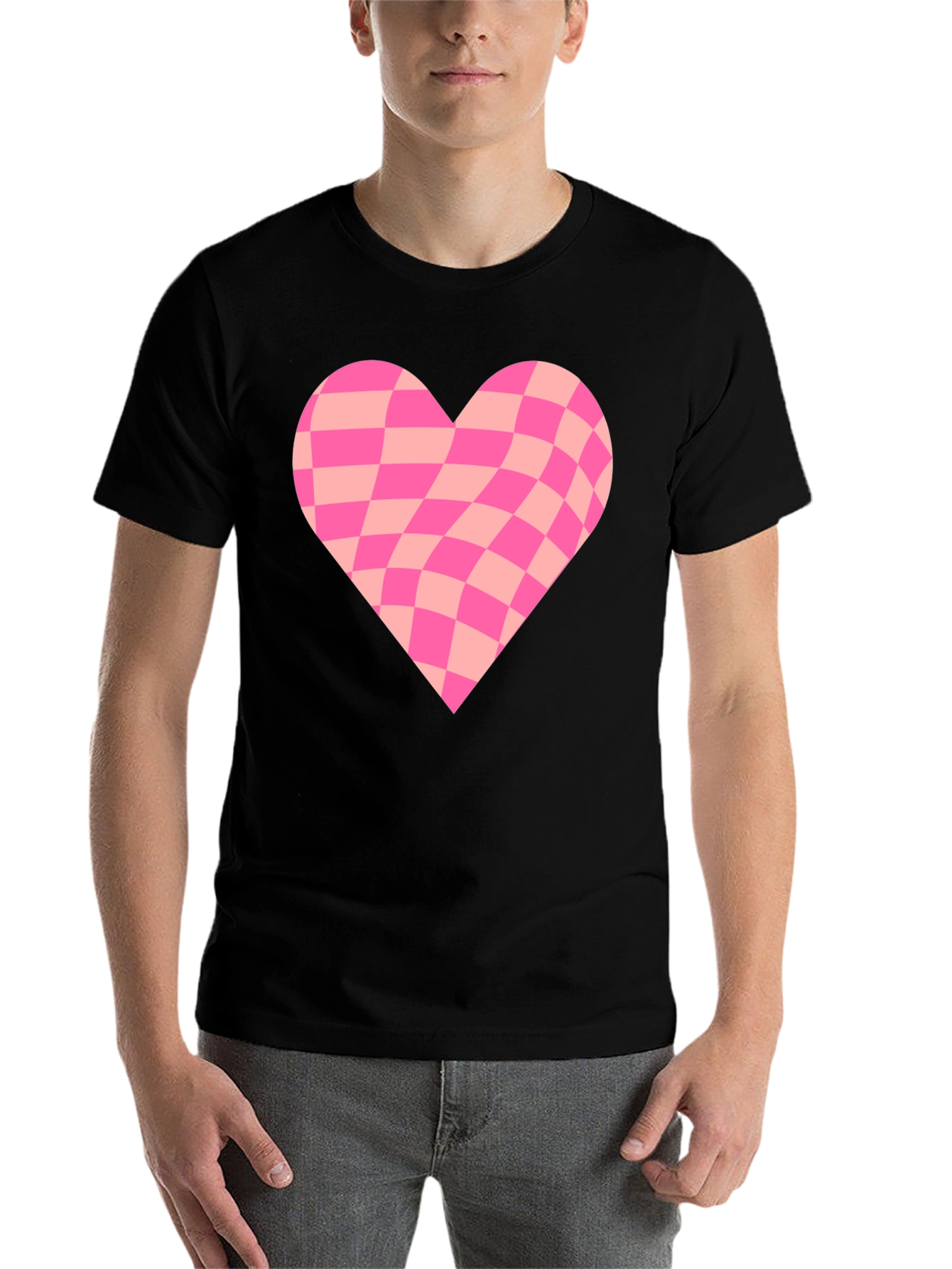 Black Warped Checkered Heart Graphic Tee - Black view 7