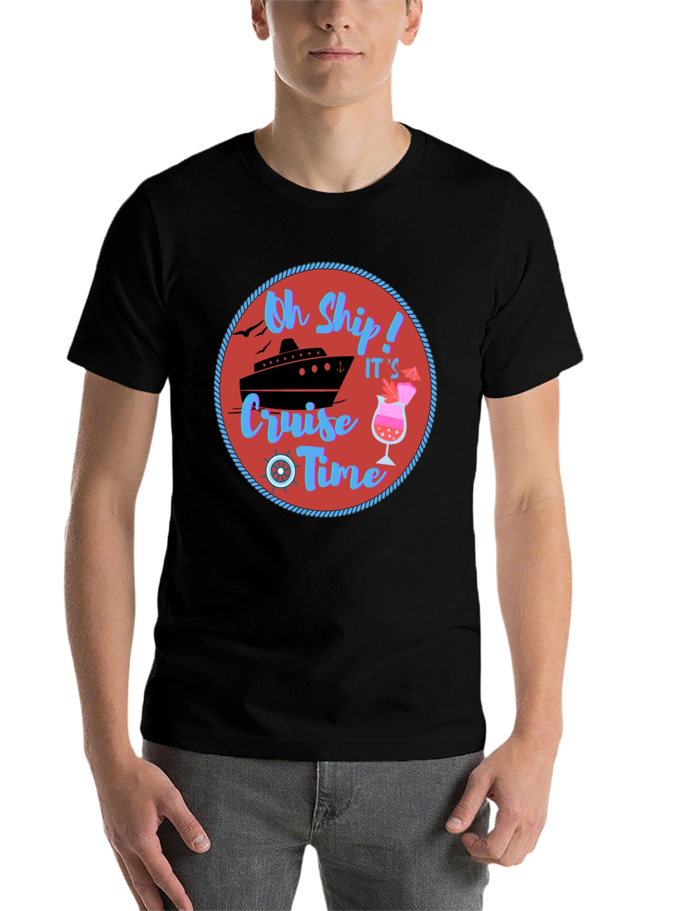 Black Oh Ship Cruise Time T-Shirt - Nautical Vacation Tee view 7