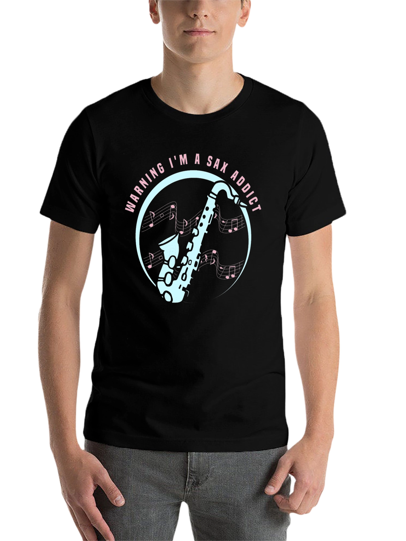 Black Sax Addict Graphic Tee - Musician's Humor T-Shirt view 7