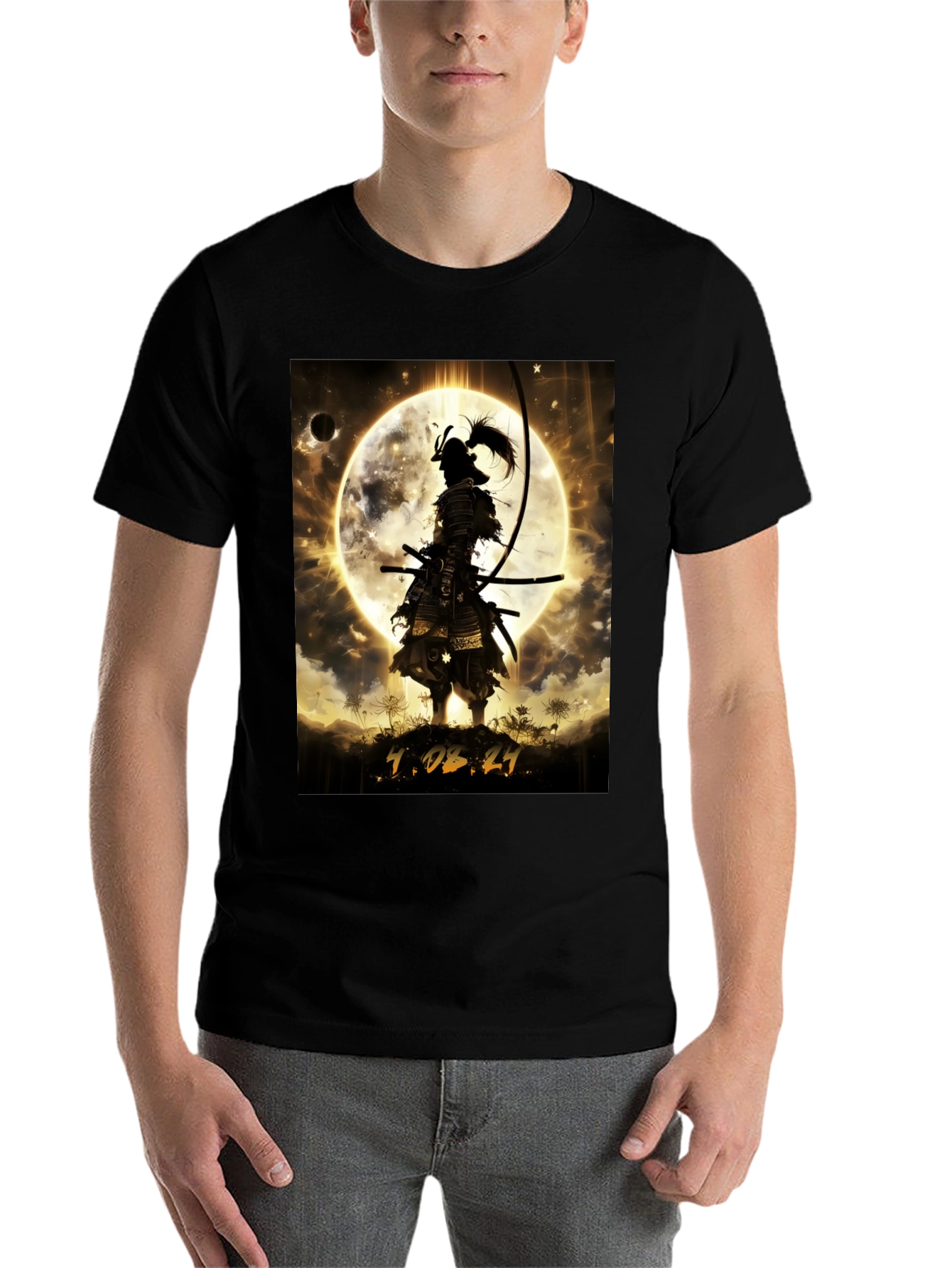 Black Samurai Moon Graphic T-Shirt - Warrior Style view 7