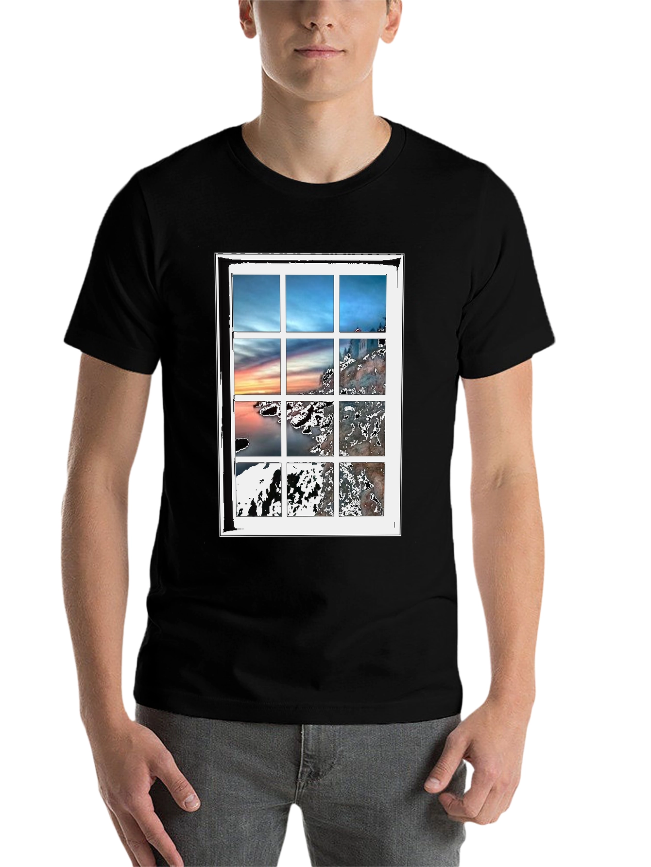 Black Scenic Window Graphic Tee - Black Cotton Blend T-Shirt view 7