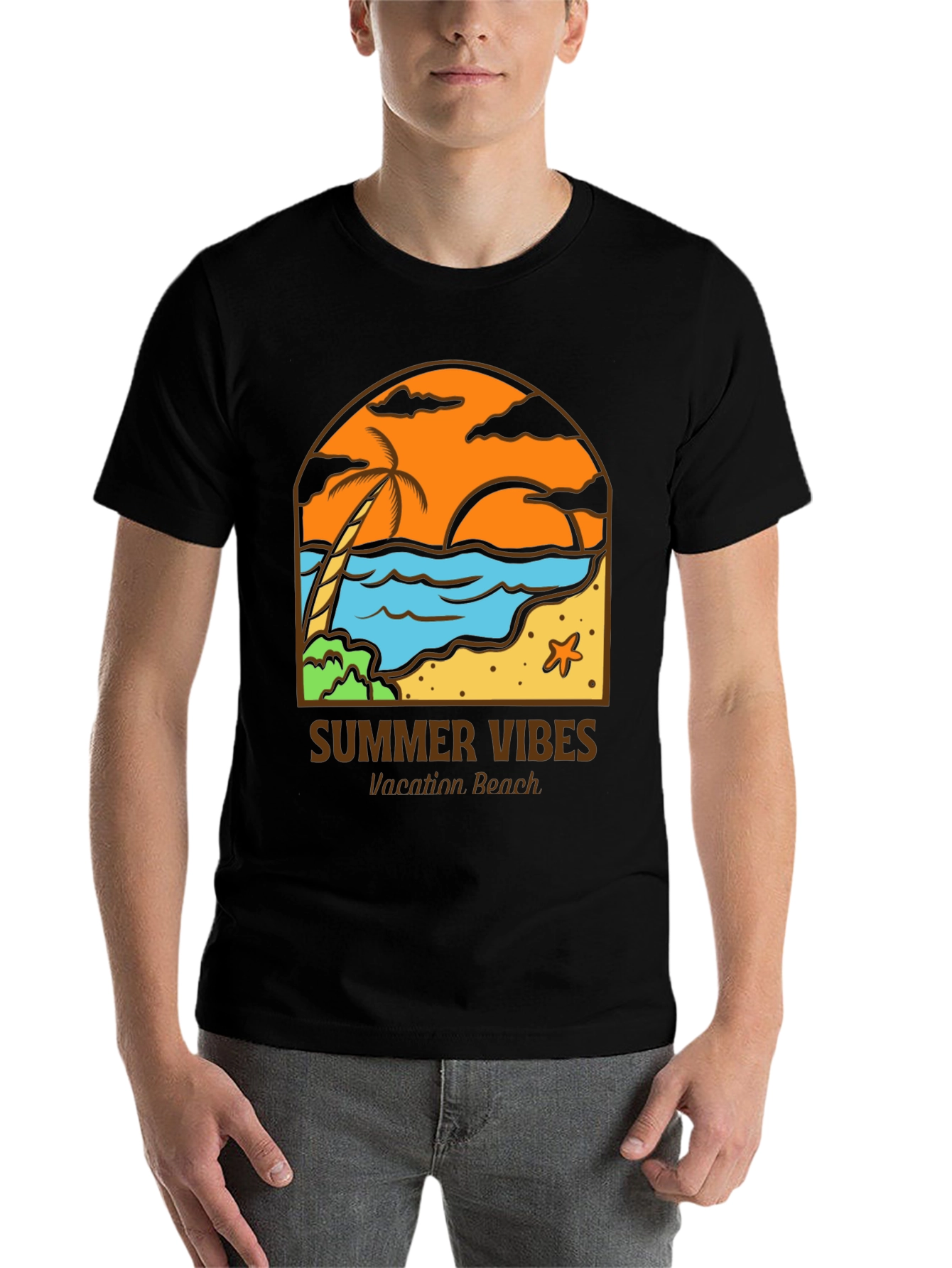 Black Summer Vibes Graphic Tee - Vacation Beach view 7