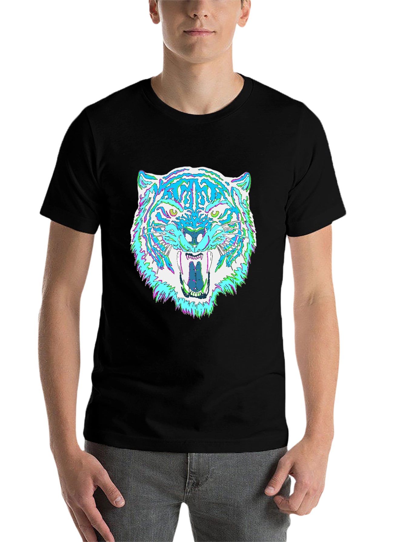 Black Psychedelic Tiger Graphic Tee - Men's Black T-Shirt view 7