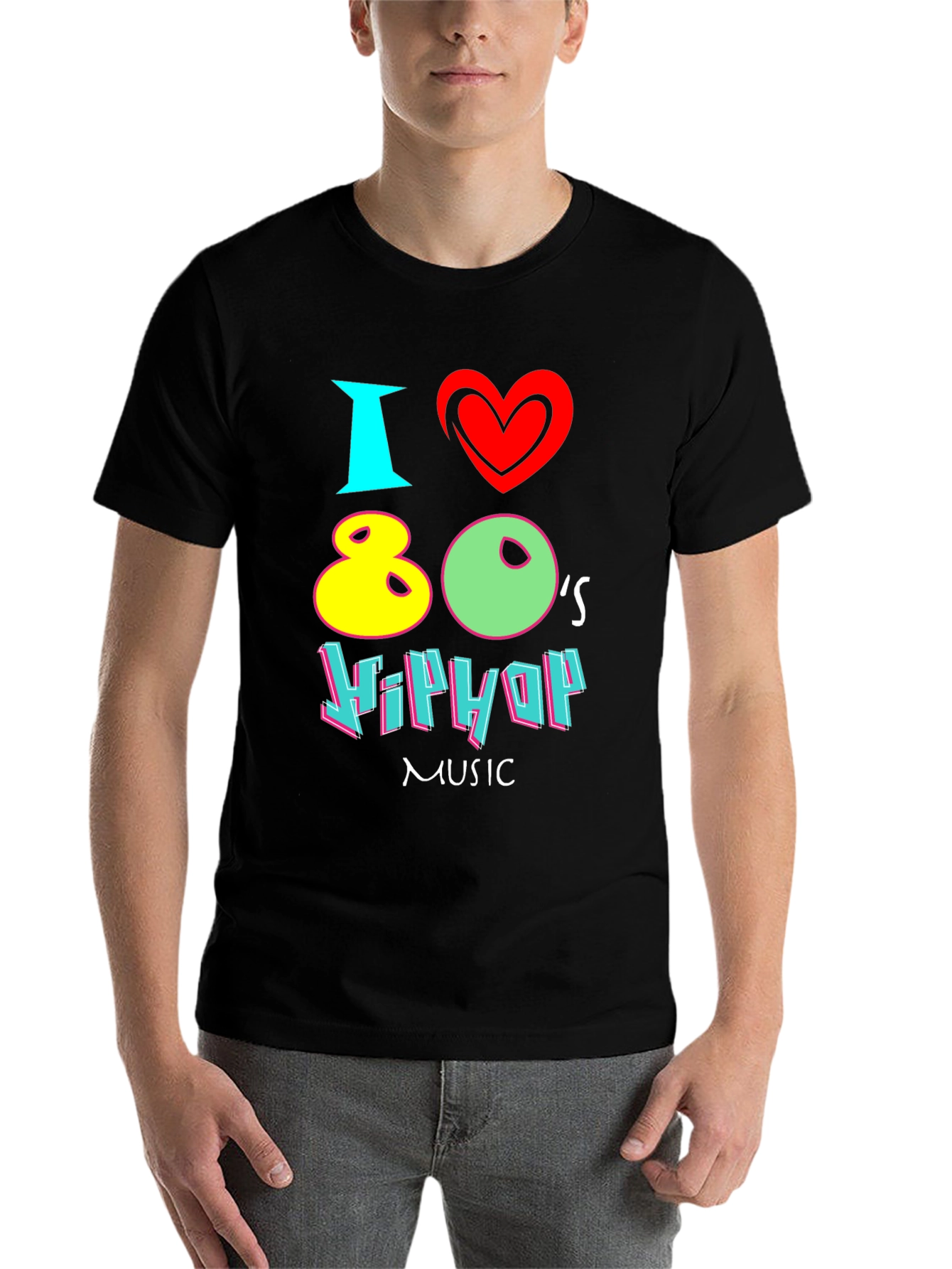 Black I Love 80's Hip Hop Music Black T-Shirt view 7
