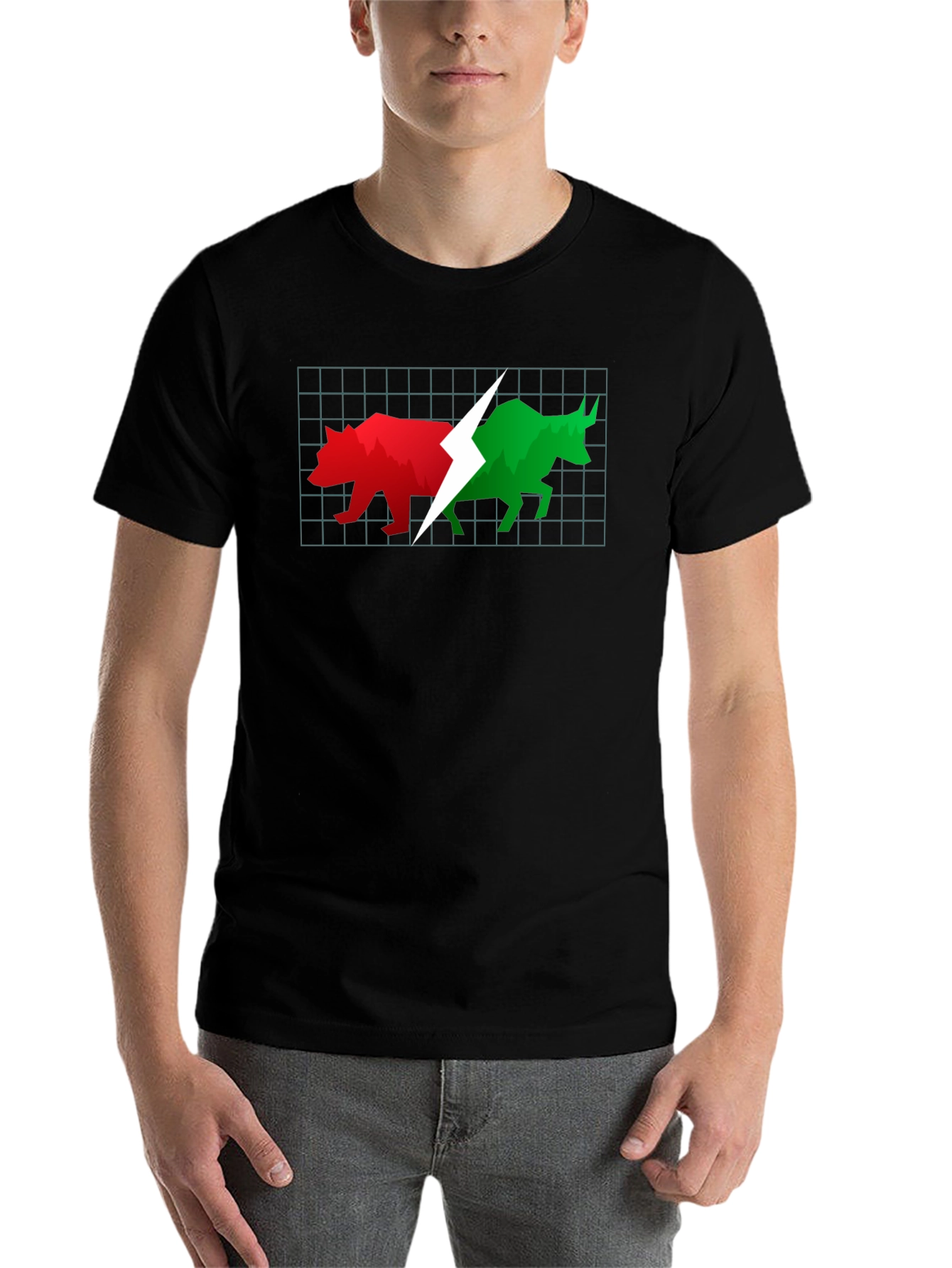 Black Stock Market Bull and Bear Black T-Shirt view 7