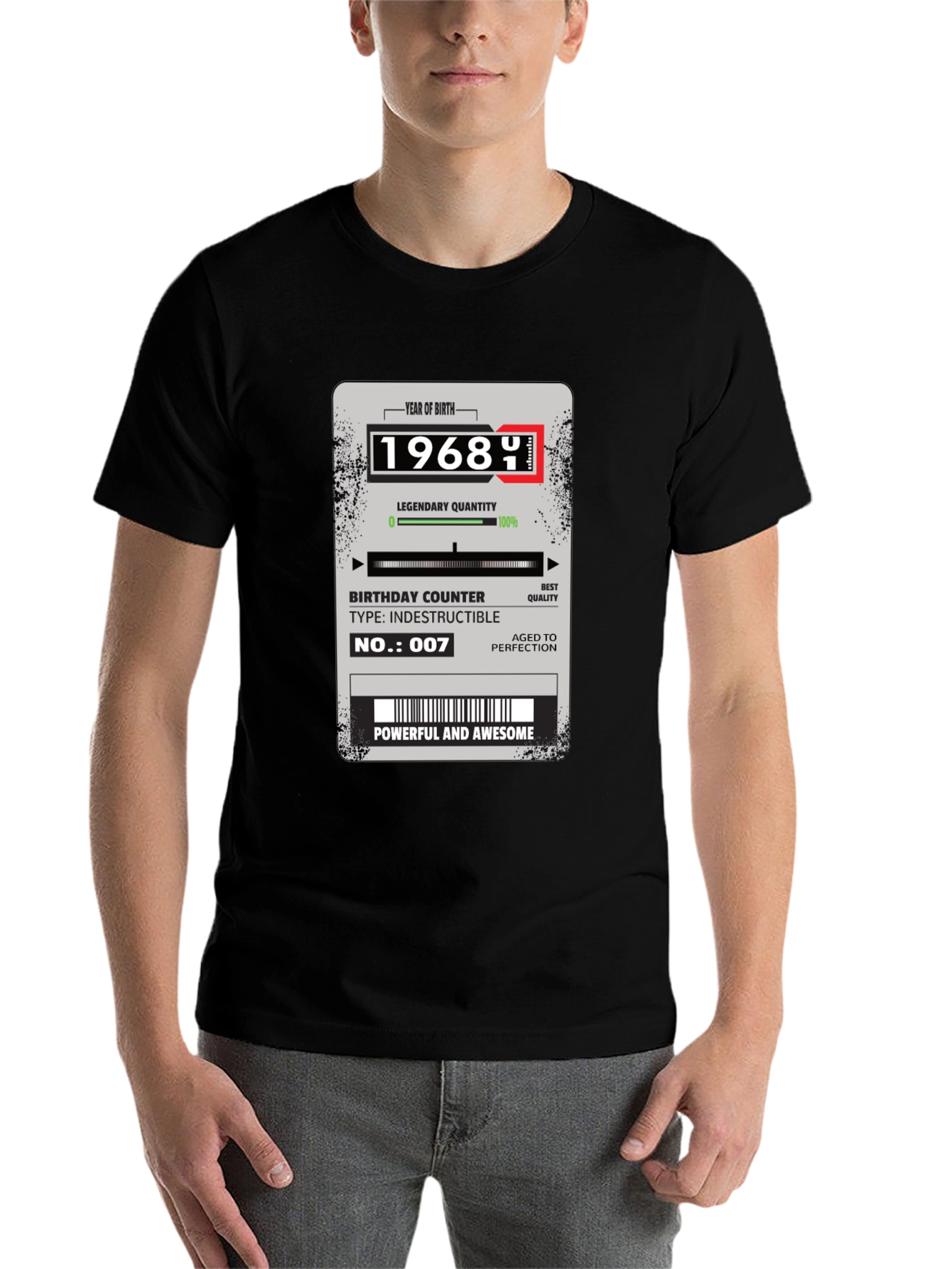 Black 1968 Birthday T-Shirt: Powerful & Awesome view 7