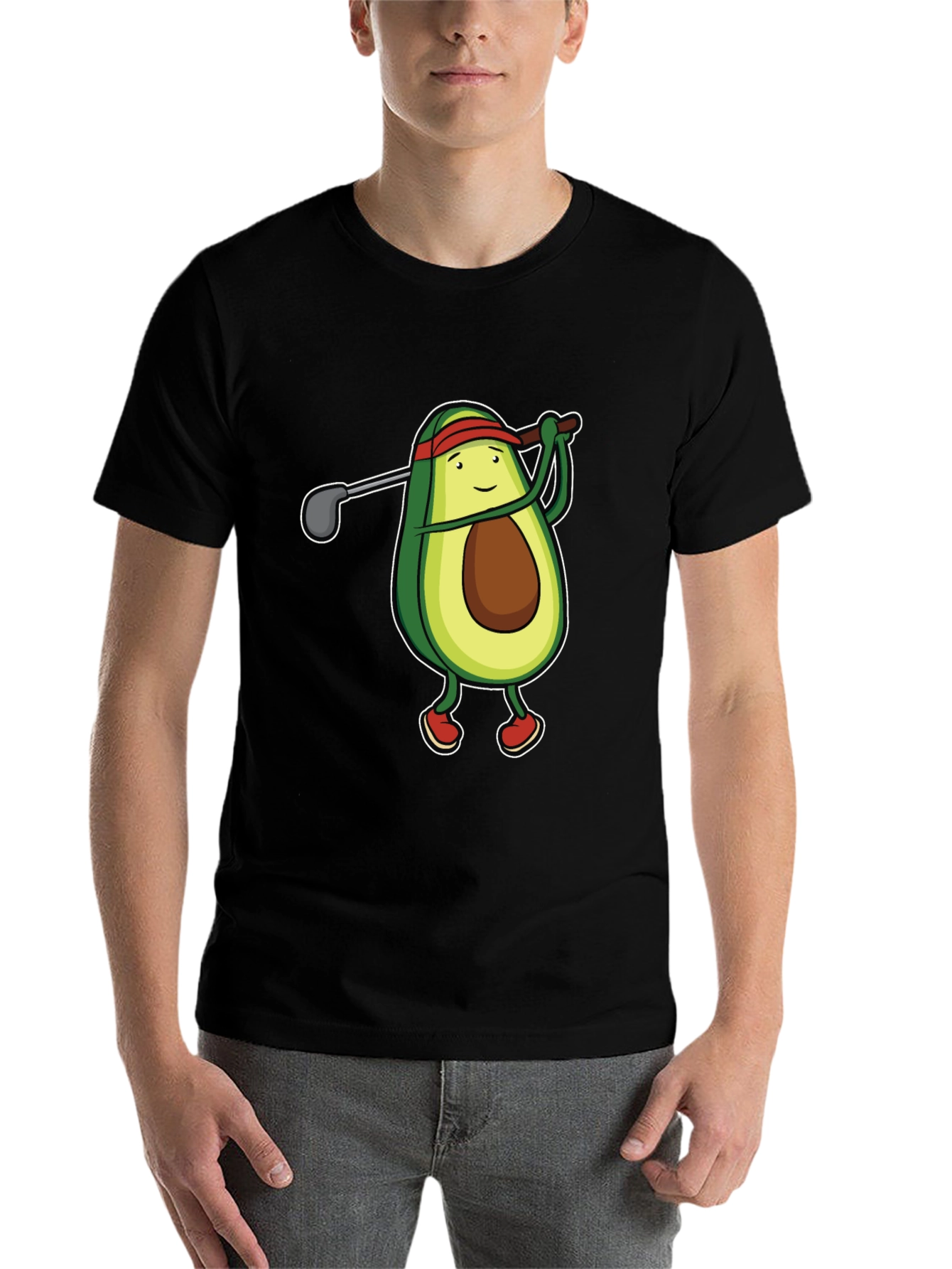 Black Avocado Golfer Funny Black T-Shirt view 7
