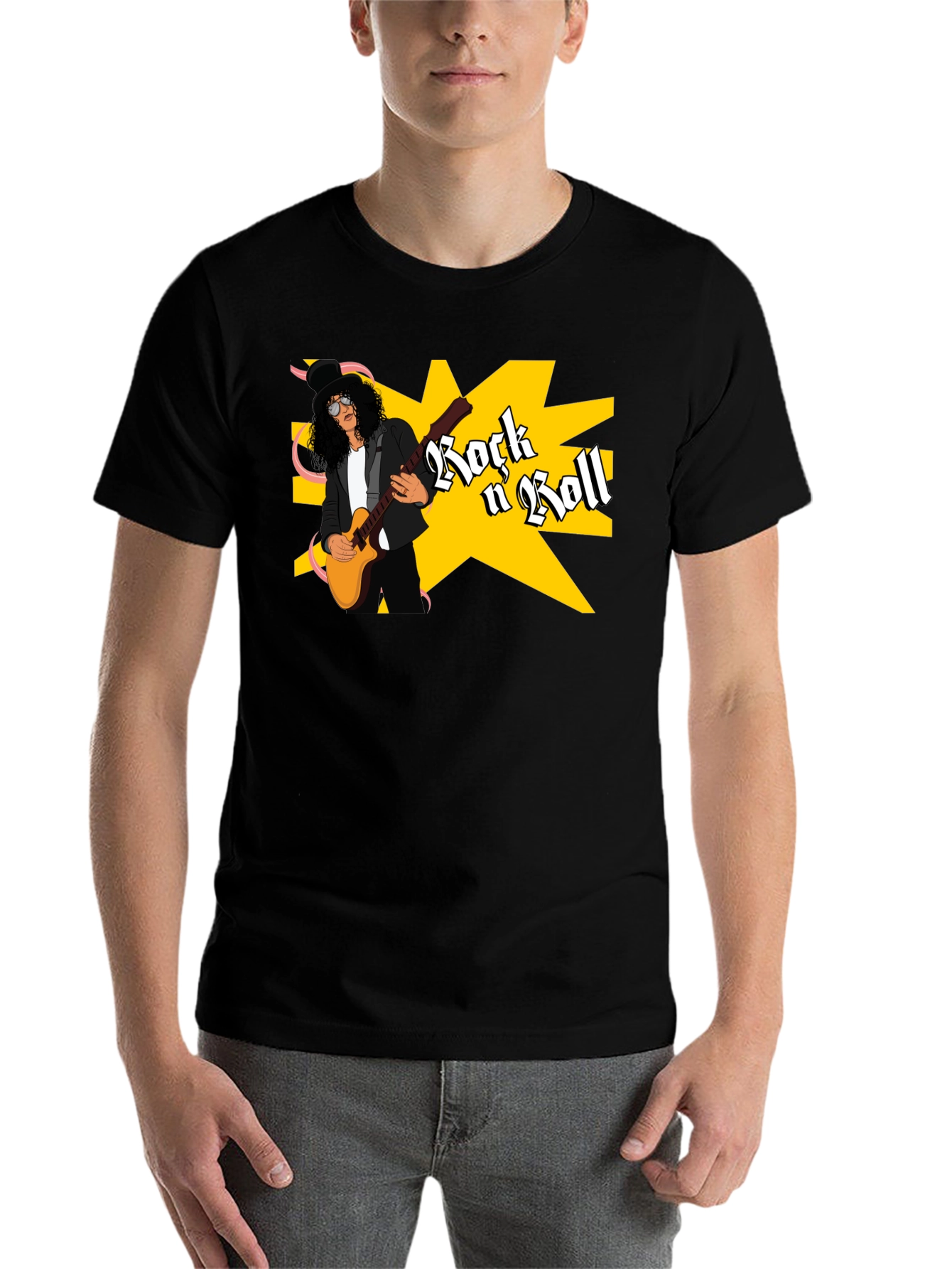 Black Rock n Roll Guitarist Graphic Tee - Black view 7