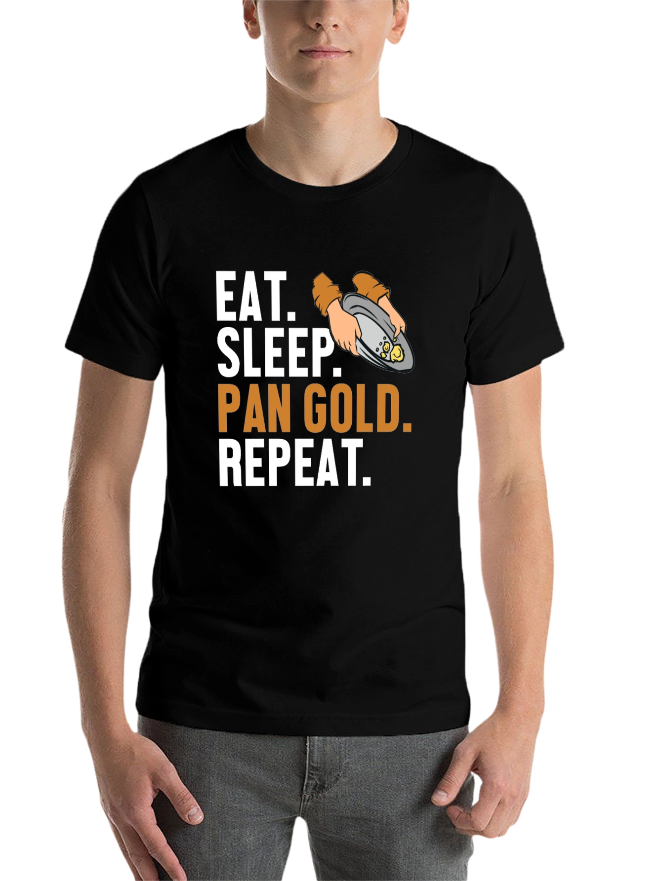 Black Eat, Sleep, Pan Gold, Repeat T-Shirt view 7