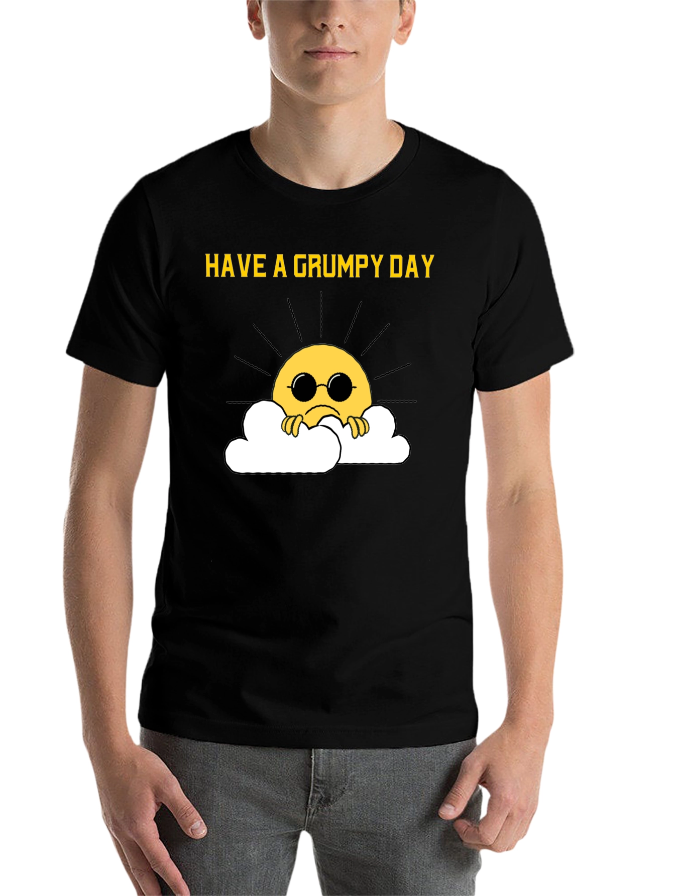 Black Grumpy Sun T-Shirt - Funny Graphic Tee view 7