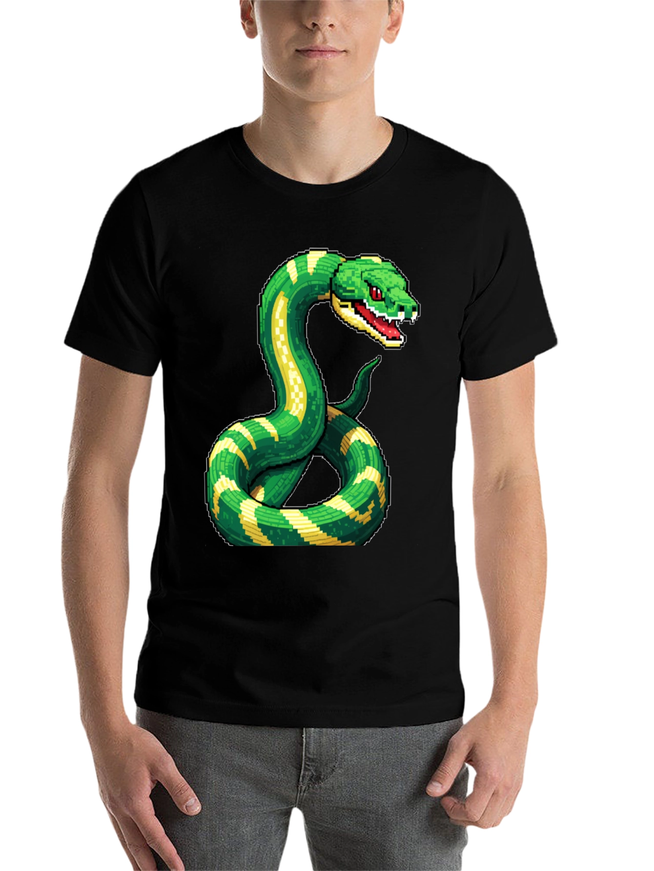 Black Pixelated Snake Graphic Tee - Gamer Style view 7
