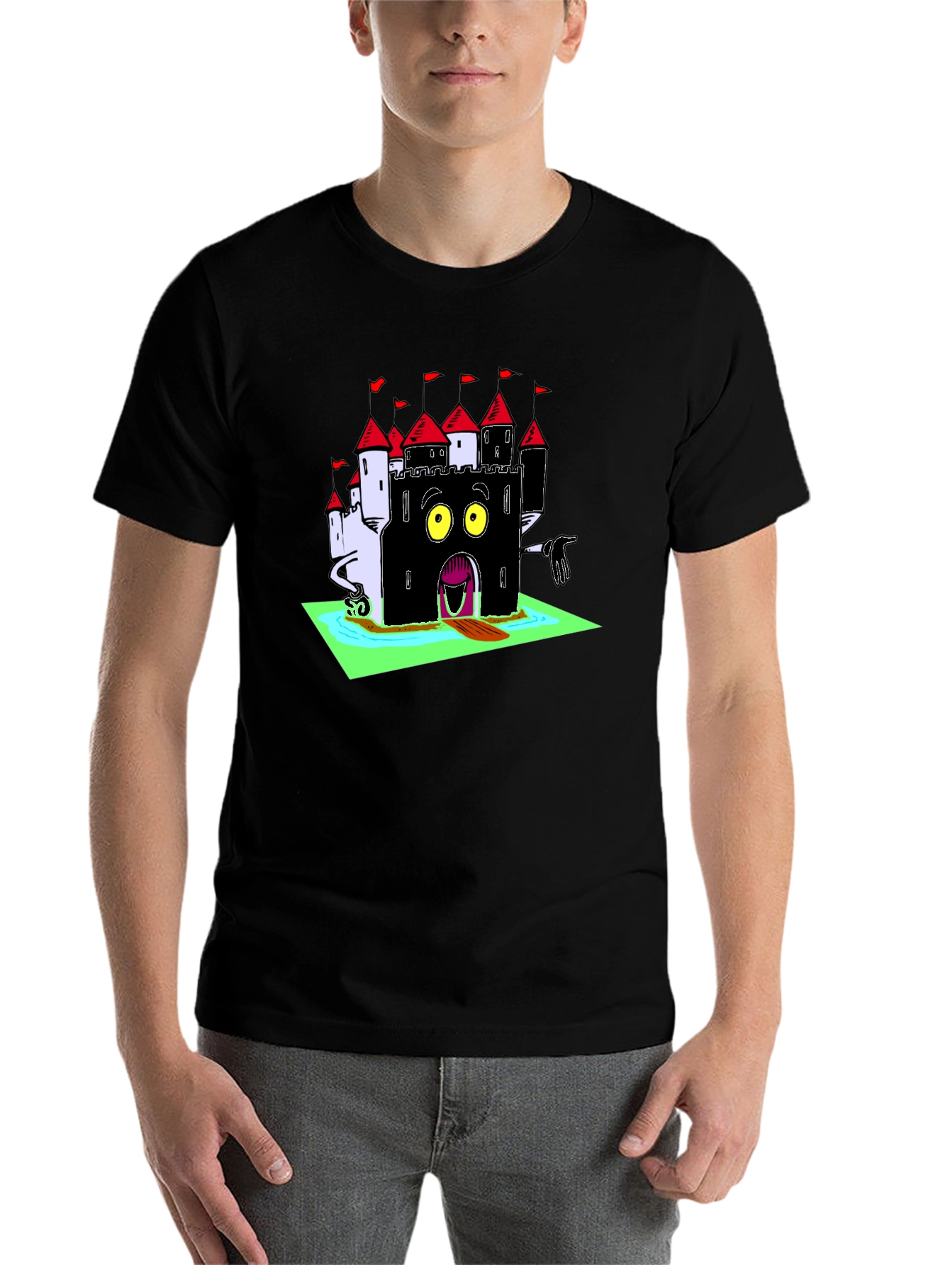 Black Spooky Castle Graphic Tee - Unique Horror Design view 7