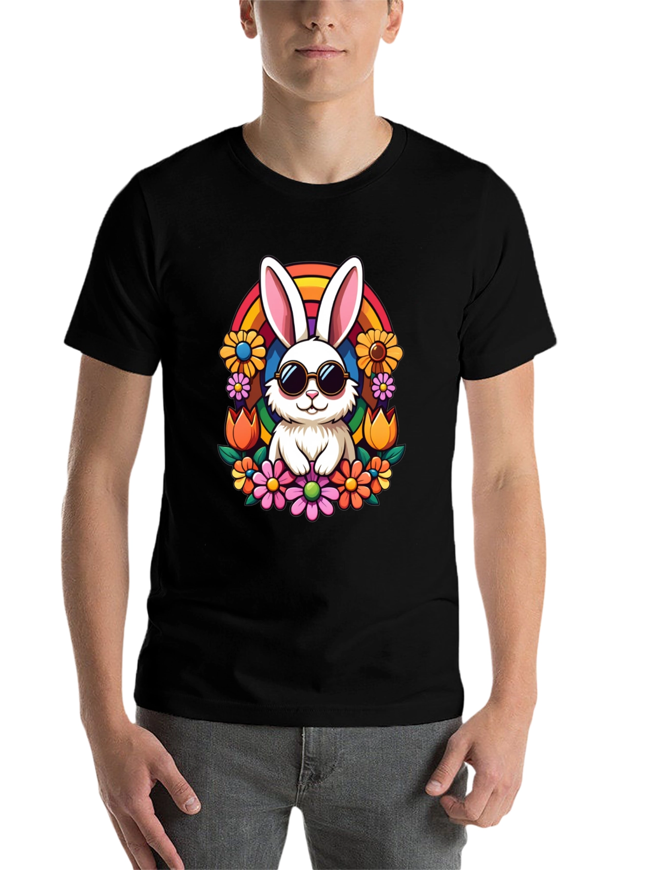Black Cool Bunny Rainbow Tee view 7