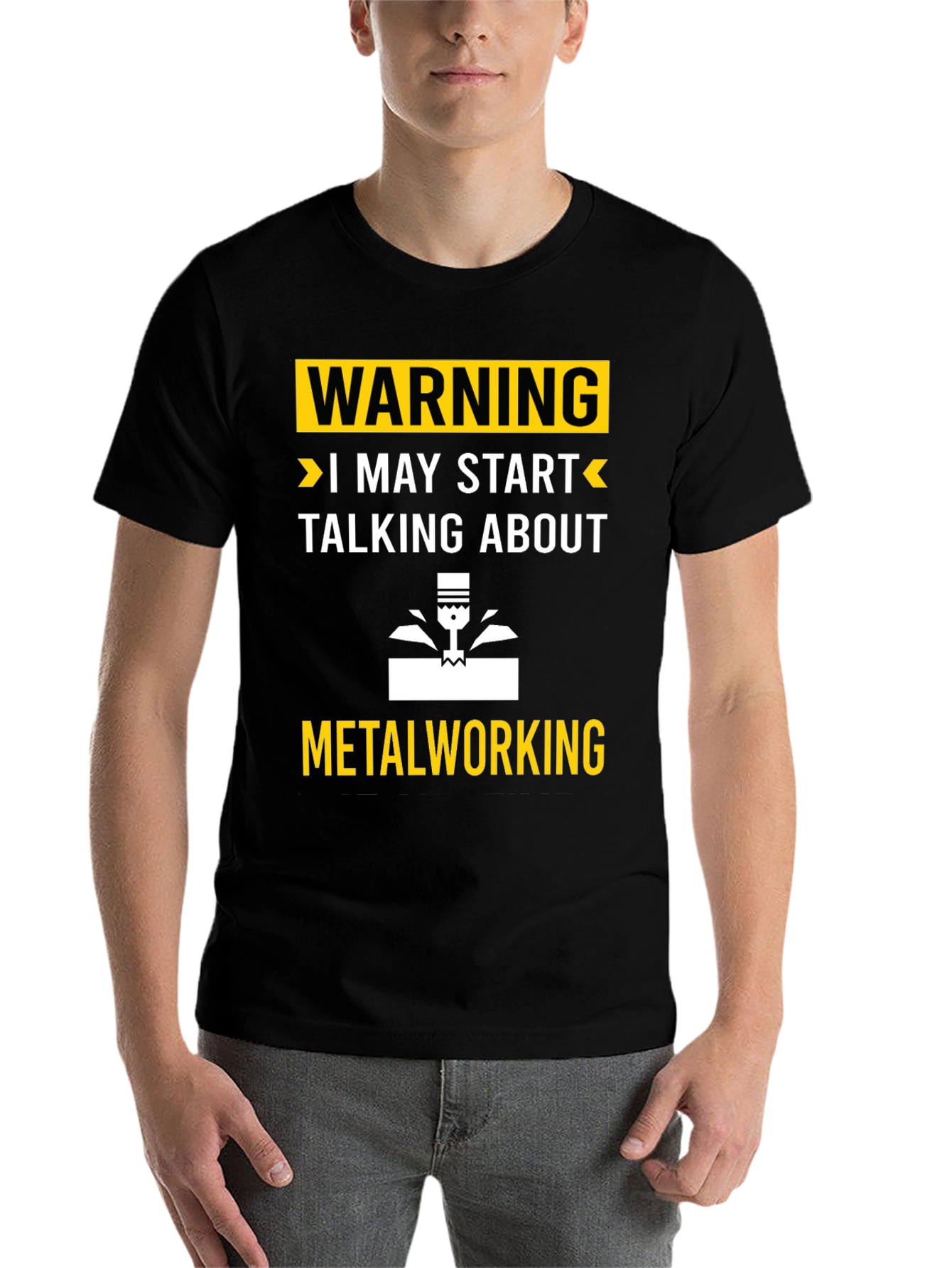 Black Warning: May Start Talking Metalworking T-Shirt view 7