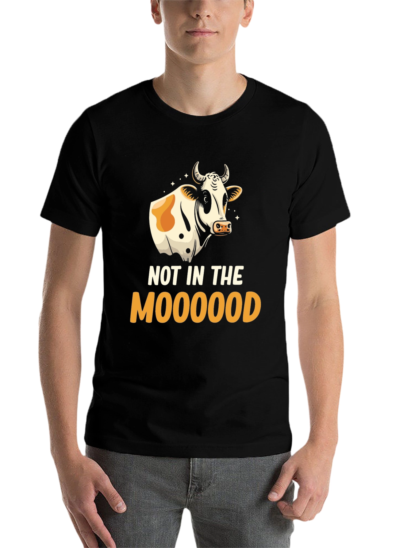 Black Not In The Moooood T-Shirt - Funny Cow Graphic Tee view 7