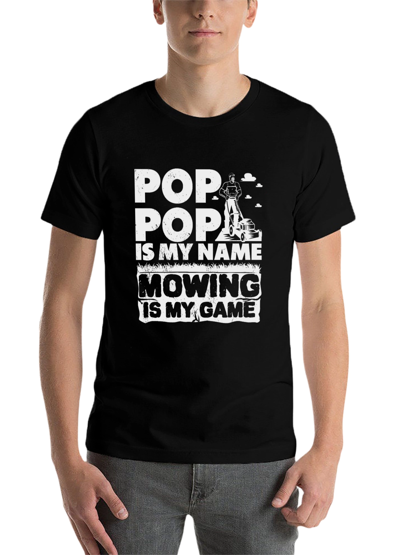 Black Pop Pop Mowing Game T-Shirt - Gift for Grandfather view 7