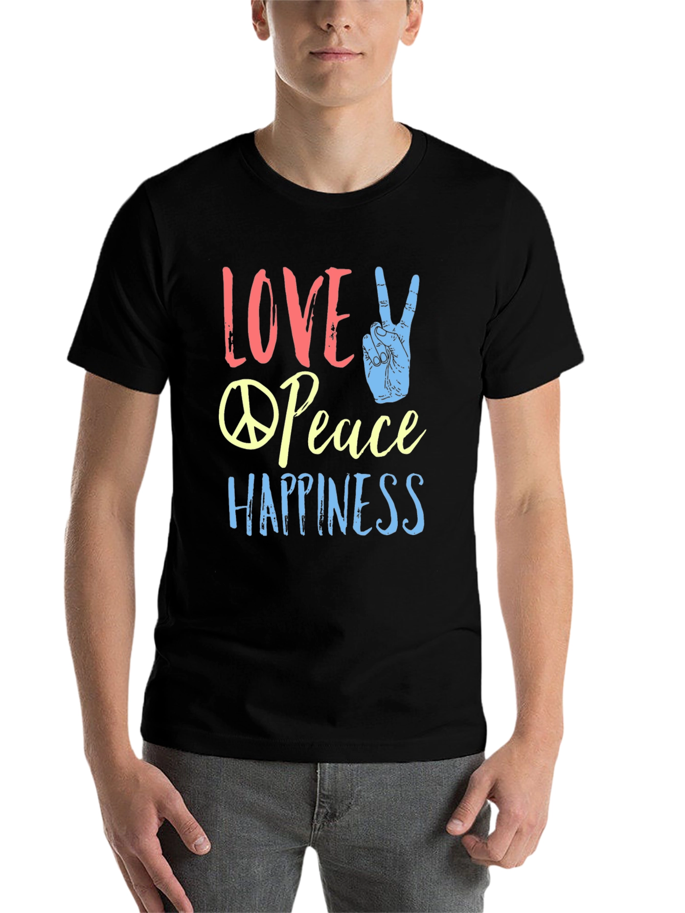 Black Love Peace Happiness Graphic T-Shirt view 7