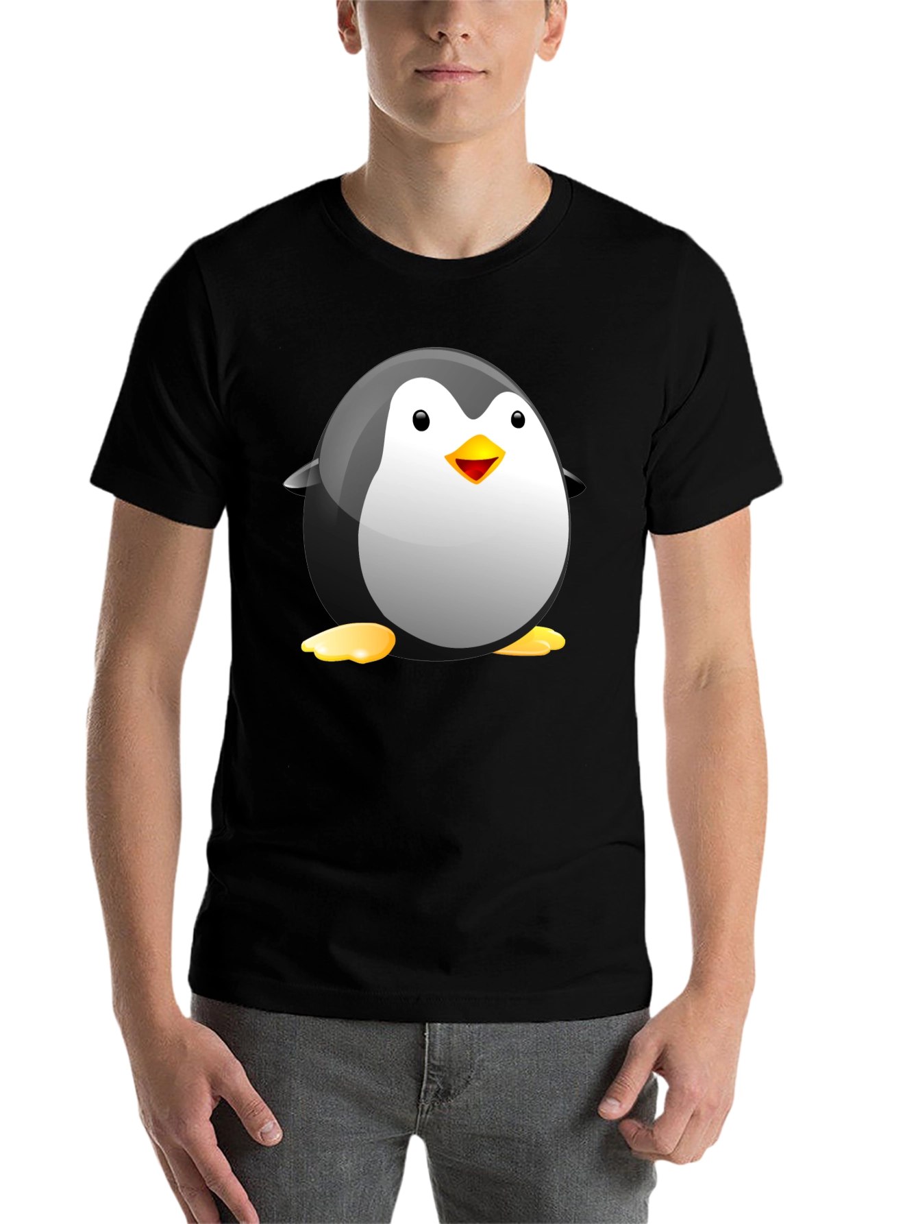 Black Cartoon Penguin Graphic Tee - Soft Cotton Blend view 7