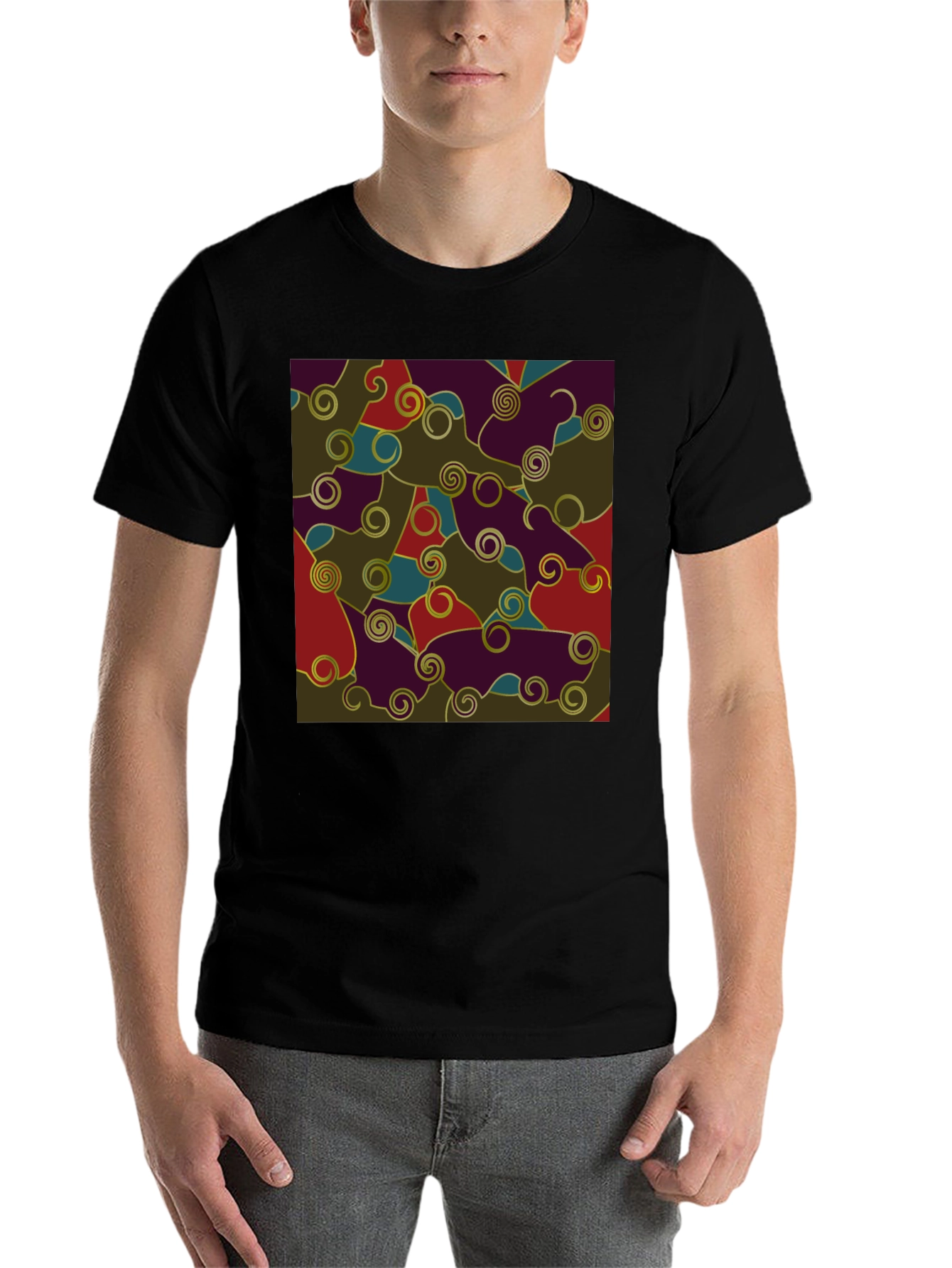 Black Abstract Pattern Black T-Shirt view 7