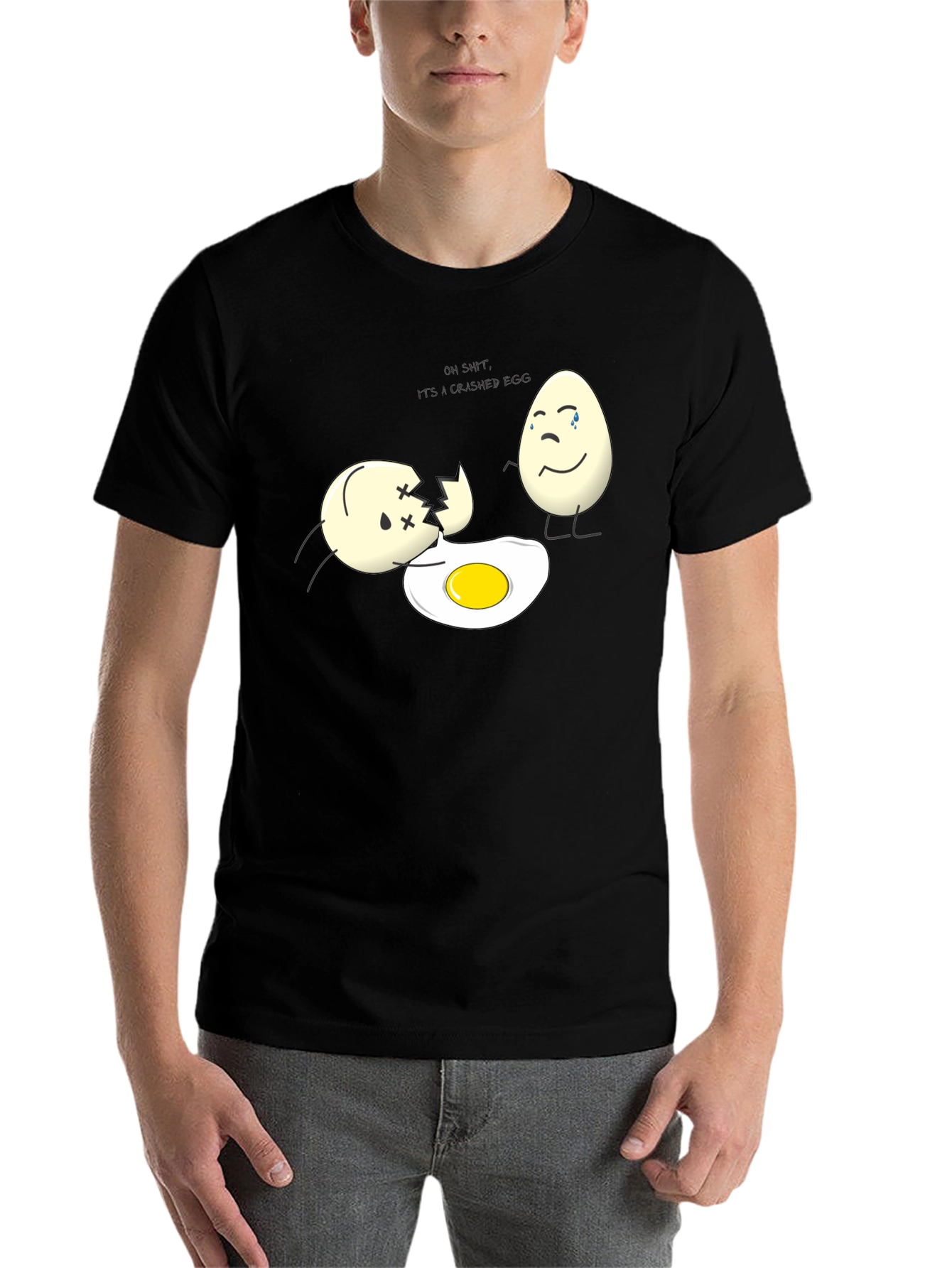 Black Cracked Egg Humor T-Shirt view 7