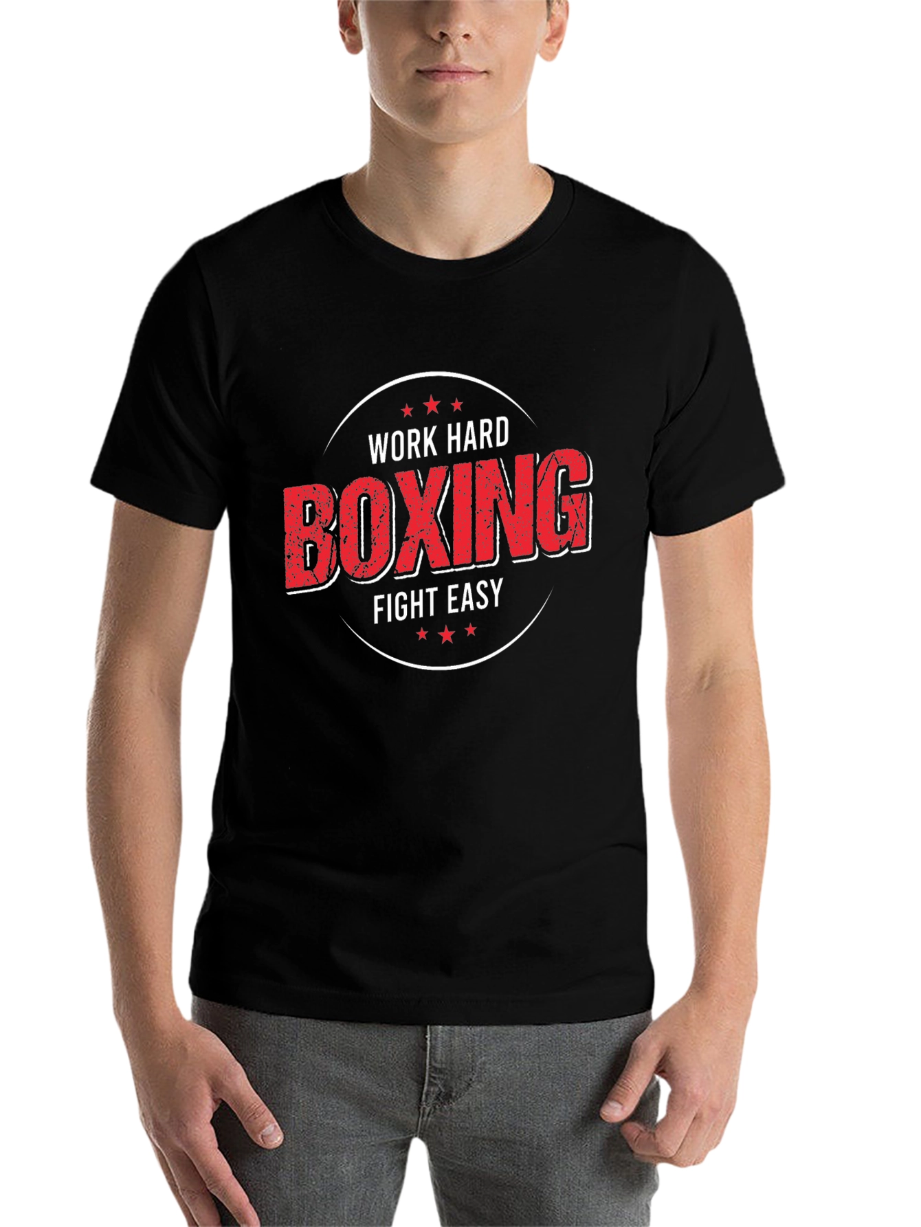 Black Work Hard Boxing Fight Easy Graphic T-Shirt view 7